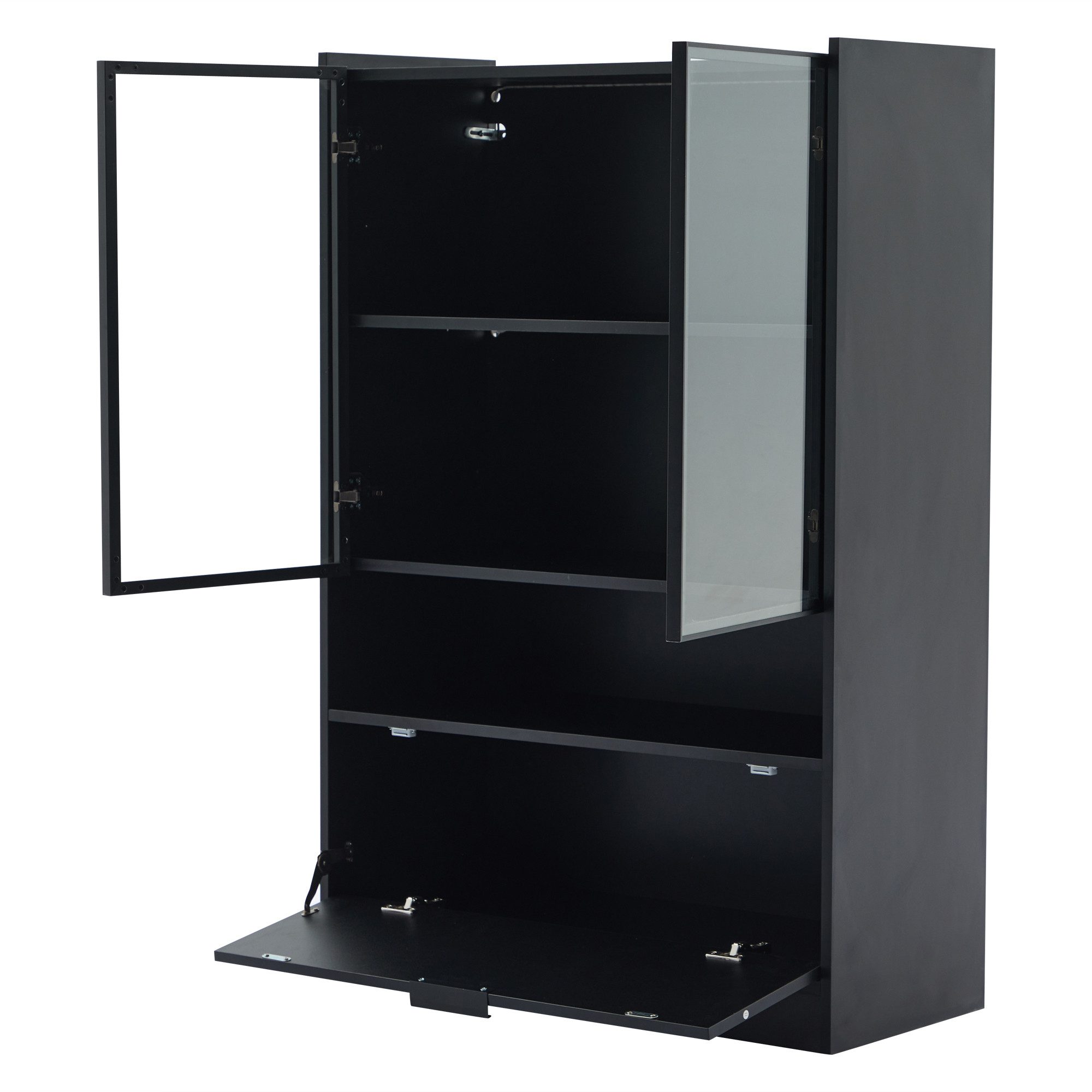 Merax Standvitrine Matt Glasvitrine mit LED-Beleuchtung und Stauraum (1-St., Standregal Schrank Vitrine) Wohnzimmerschrank mit Glastüren und Klapptür, H:120cm