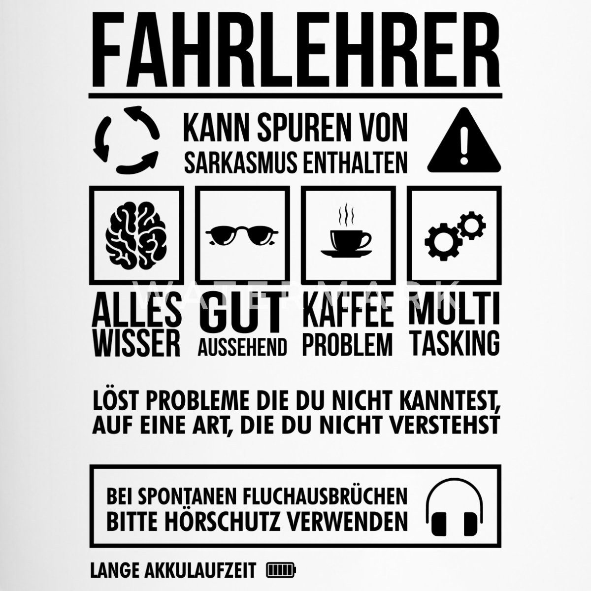 Spreadshirt Tasse Fahrlehrer Kann Spuren Sarkasmus Enthalten Lustig Thermobecher mit Hen, Edelstahl