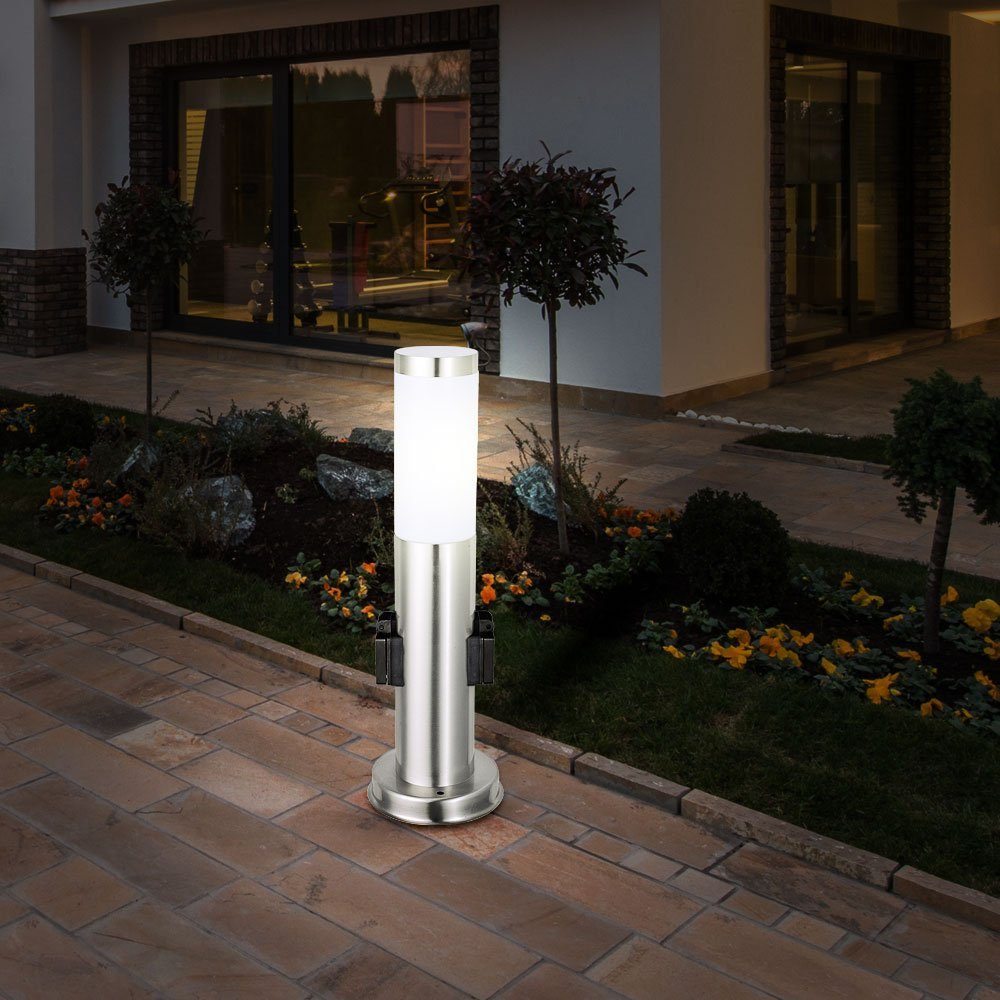etc-shop LED Außen-Stehlampe, Leuchtmittel inklusive, Steckdosen- Stand 2x Warmweiß, Watt LED Edelstahl Terrasse Beleuchtung 7 Steh