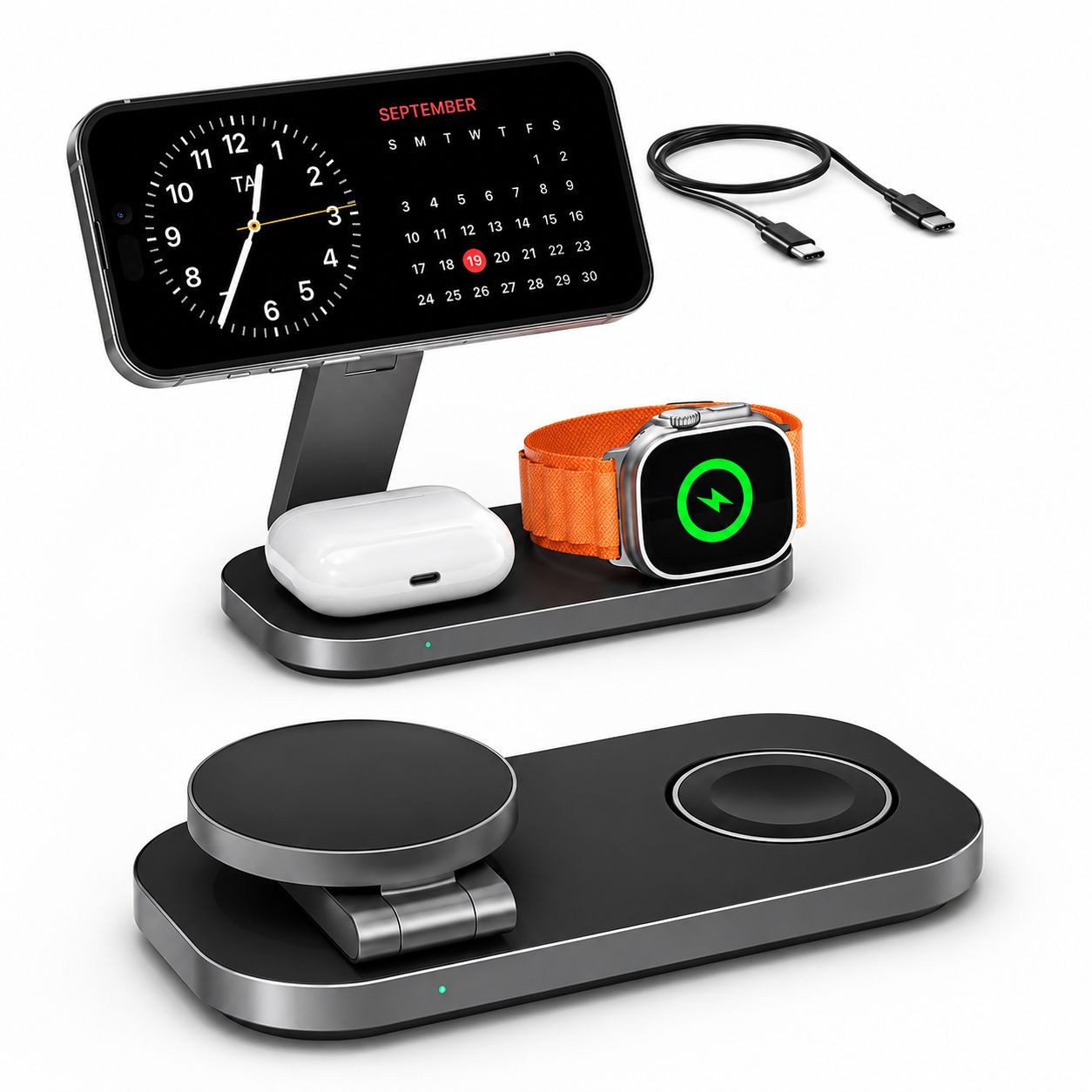 RUHE 3-in-1 Qi2 MagSafe Ladestation 25W für iPhone Watch AirPods Smartphone-Ladegerät (Set, RUHE Ladegeräte, Faltbare 3-in-1 Qi2 Ladestation mit 25W Schnellladen)