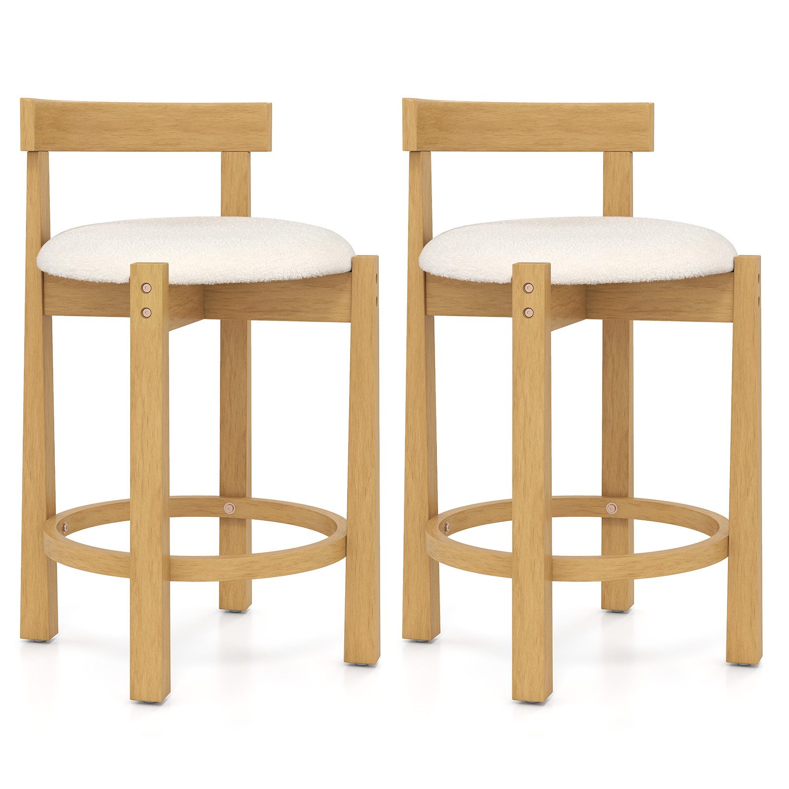 COSTWAY Barhocker Barstuhl Holz (2er Set), mit Rückenlehnen Sitzhöhe 62cm