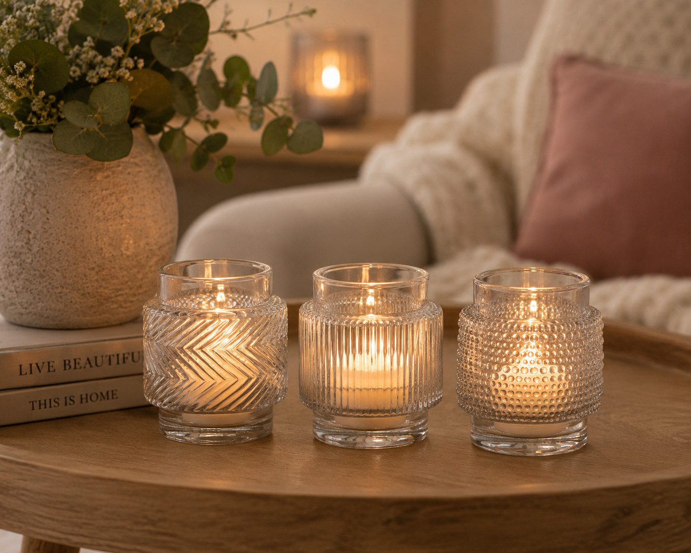 finehomegarden Windlicht Glas Klar 3er Set Ø7cm H8 cm Windlicht Teelichthalter Zeitlose Deko (Set, 3 St., 3er Set), Tischdeko für Wohnzimmer, Hochzeit, Weihnachten und Gartenparty