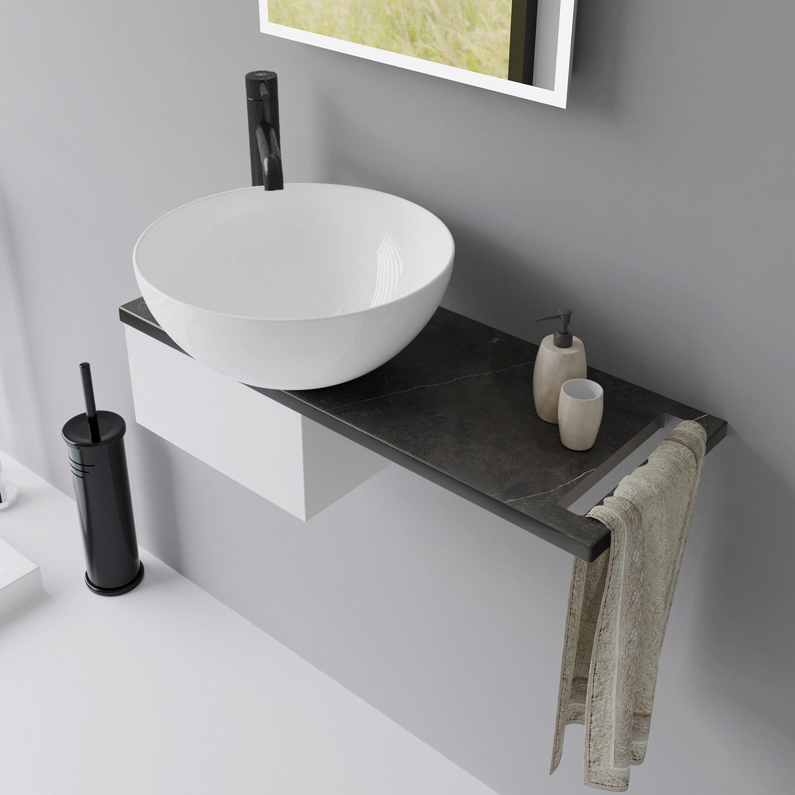 Alpenberger Waschbecken Gäste WC Set + Handtuchhalter + Keramikplatte, Aufs günstig online kaufen