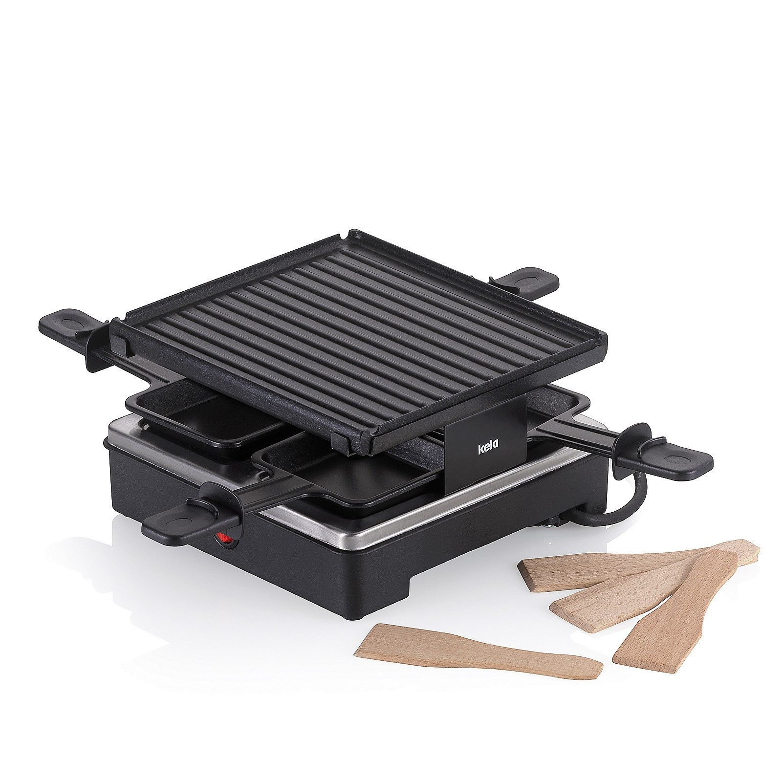 kela Raclette Geneva, Grillplatte Aluguss für 4 Personen schwarz antihaftbeschichtet, 600W