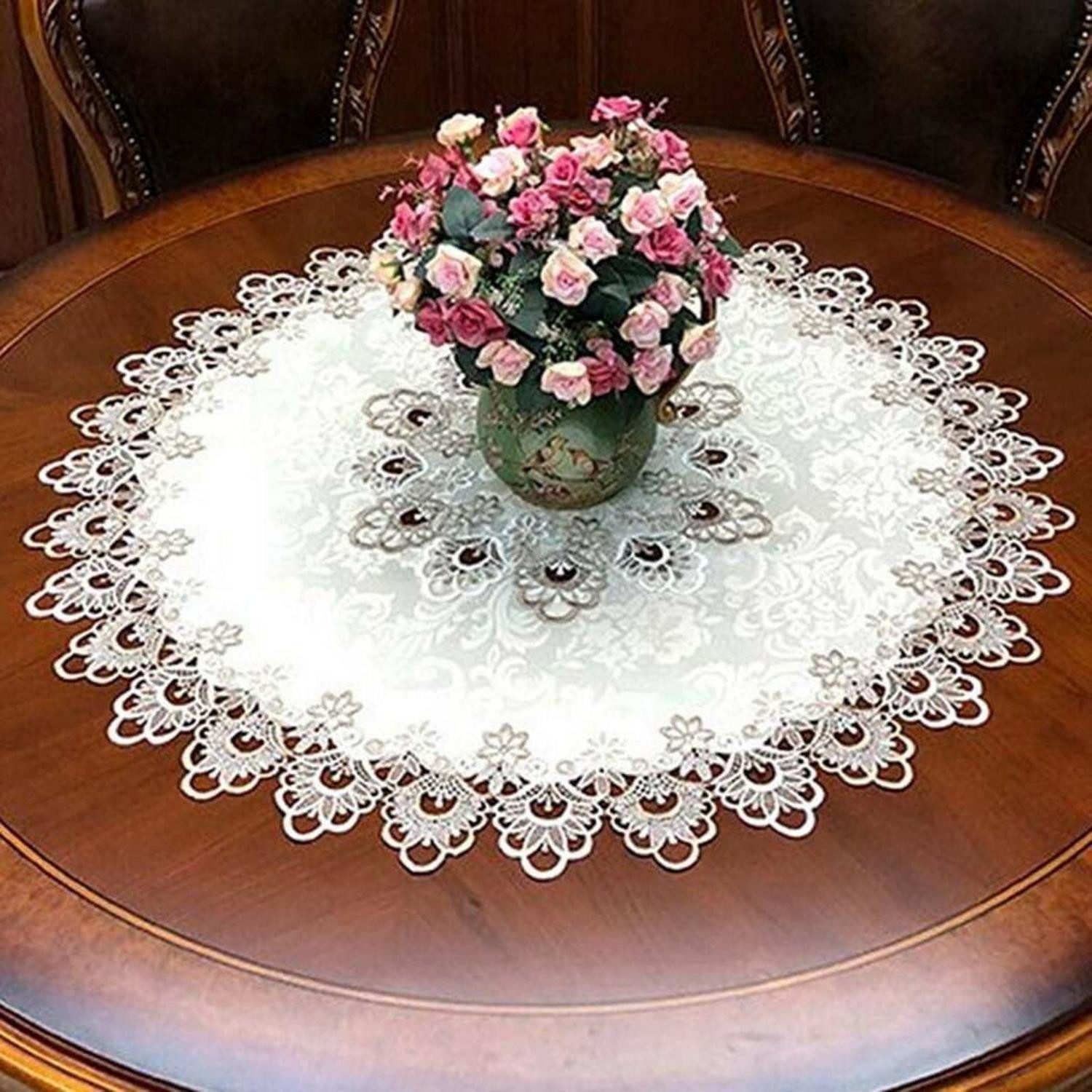LuxusKollektion Tischdecke Tischdecke rund Spitze Blumenmuster 70cm (1-tlg)