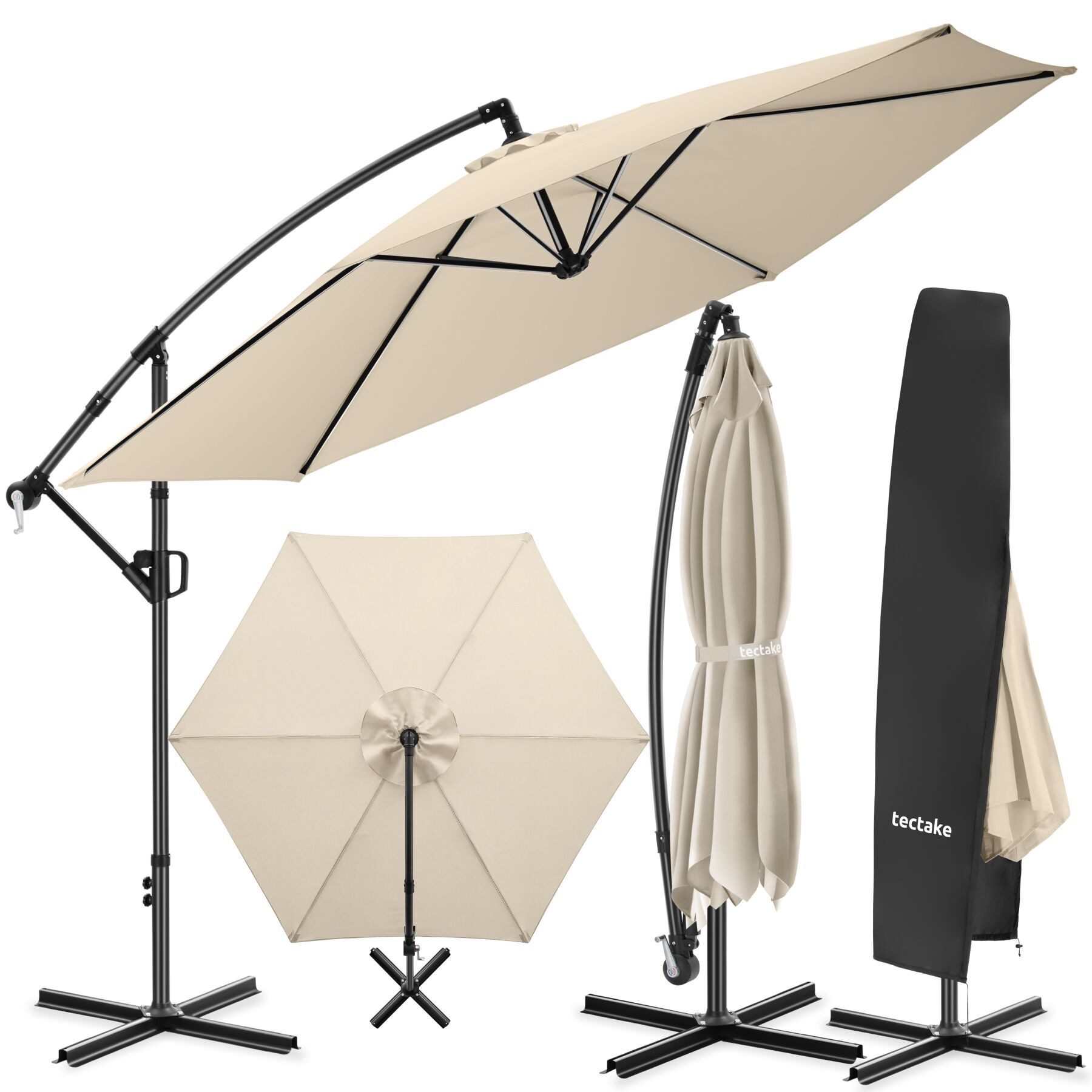 tectake Ampelschirm Terrassenschirm Artemis - 360° drehbar mit UV-Schutz, ampelschirm Artemis, in beige, Doppeldach für optimalen Windschutz