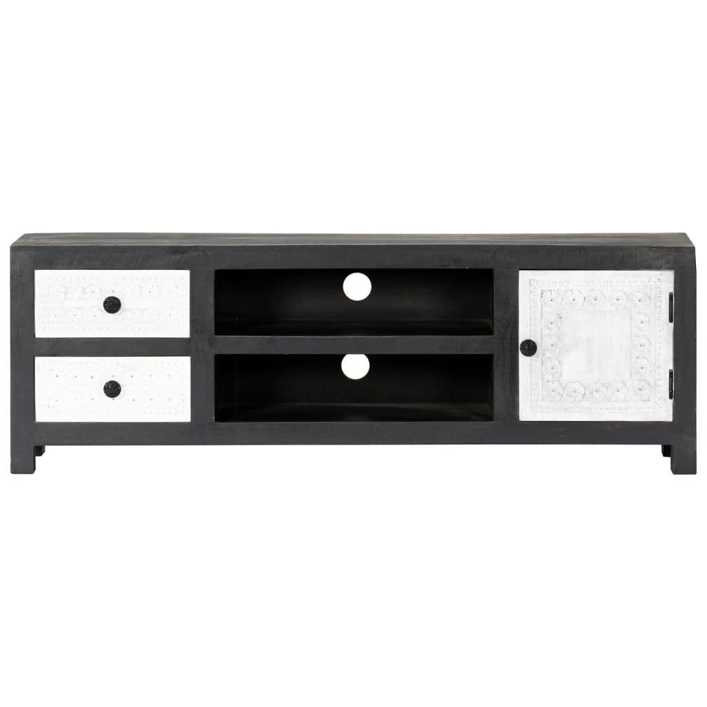 TV-Schrank Weiß vidaXL Mango TV-Schrank Grau Massivholz (1-St) Handgeschnitzt