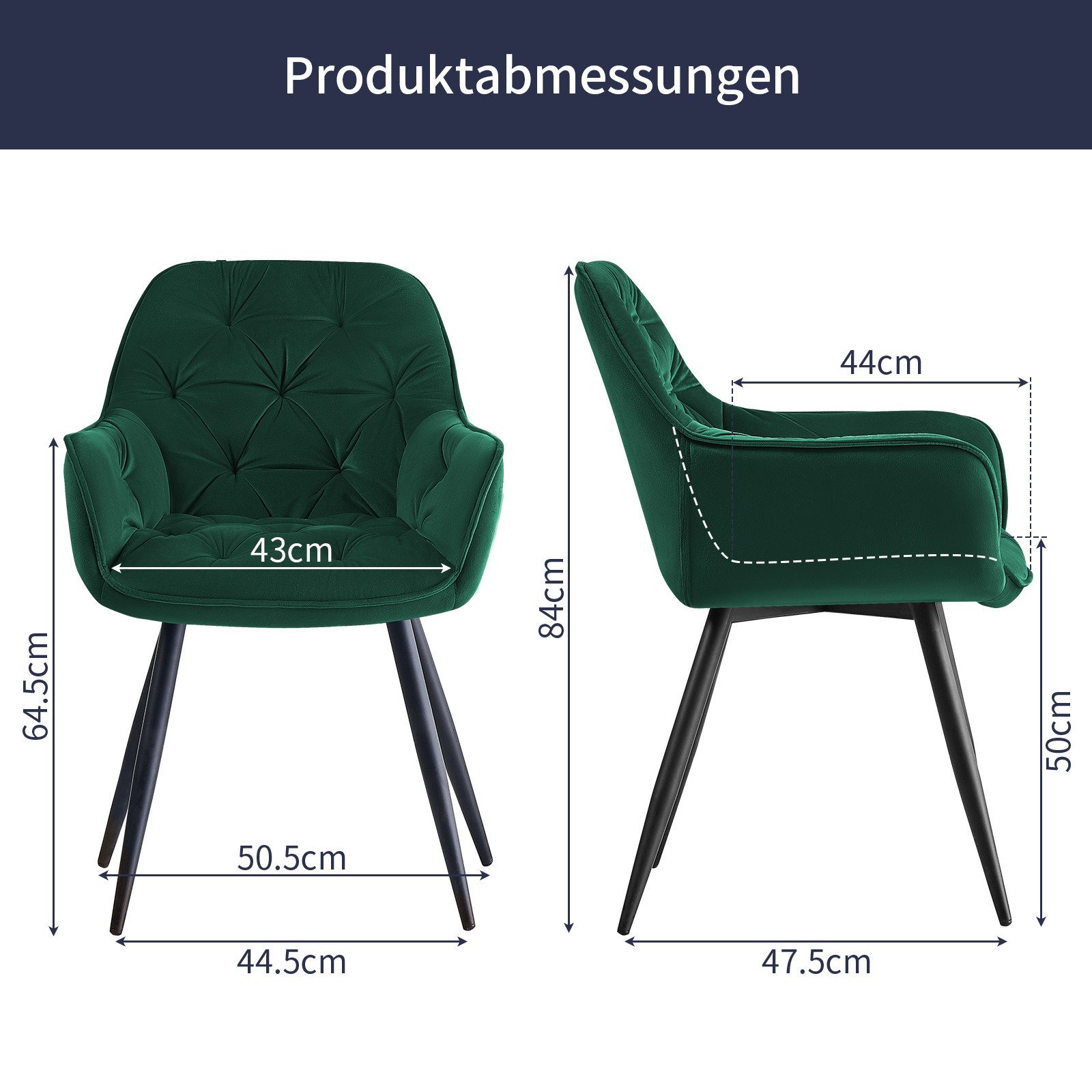 JYMTOM Esszimmerstuhl gepolstert mit Armlehnen & Metallbeinen (6 St), mit dickem Samtstoff, 6er Set Eckstuhl für Lounge Wohnzimmer