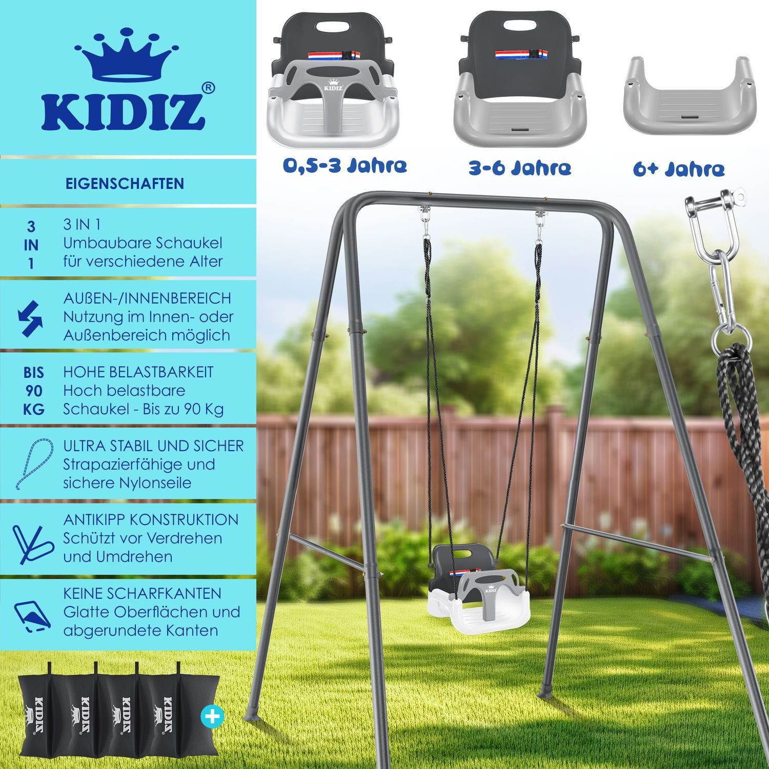 KIDIZ Einzelschaukel, mit Gestell 3-in-1 Kinderschaukel günstig online kaufen