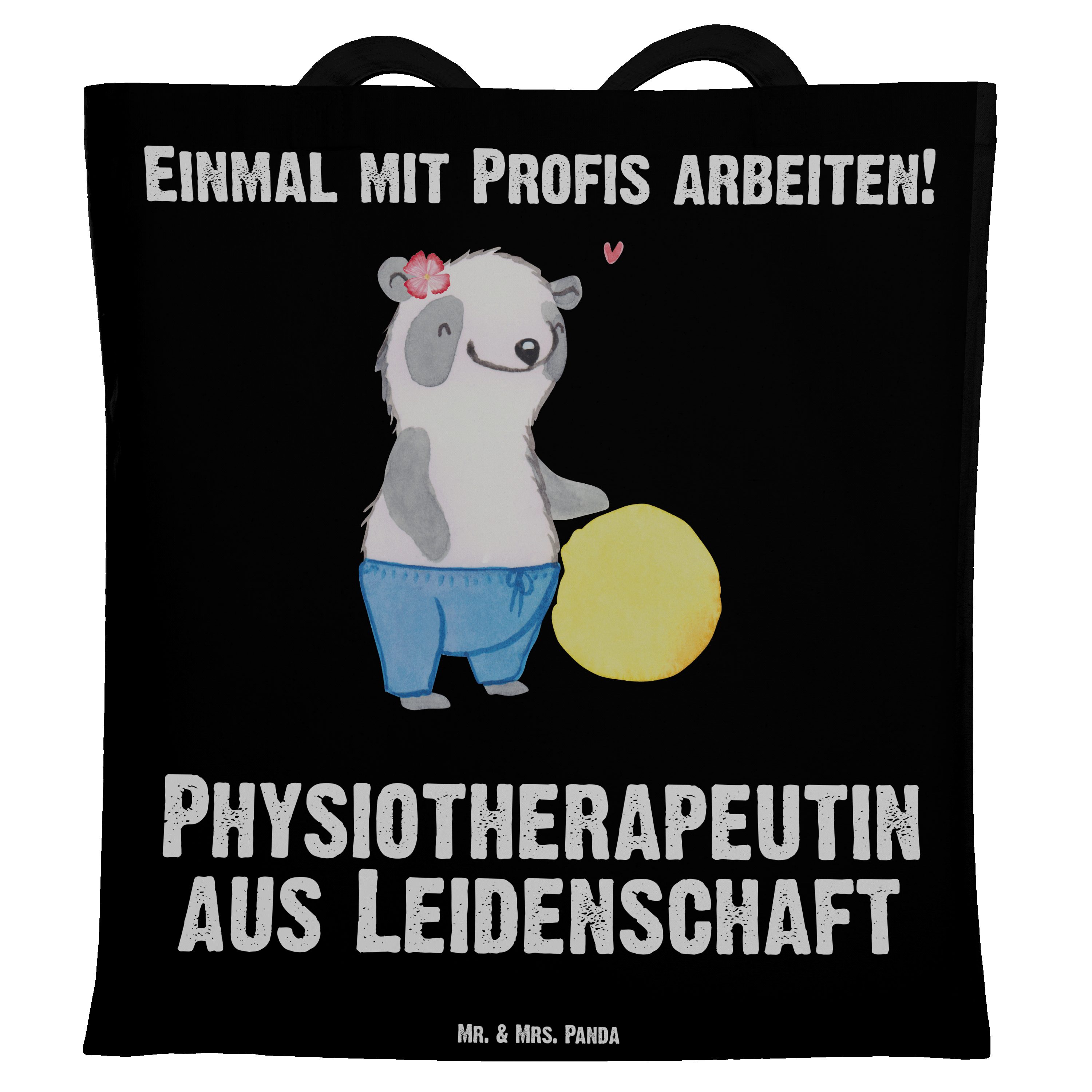 Mr. & Mrs. Panda Tragetasche Physiotherapeutin aus Leidenschaft - Schwarz - Geschenk, Schenken, Ab (1-tlg)