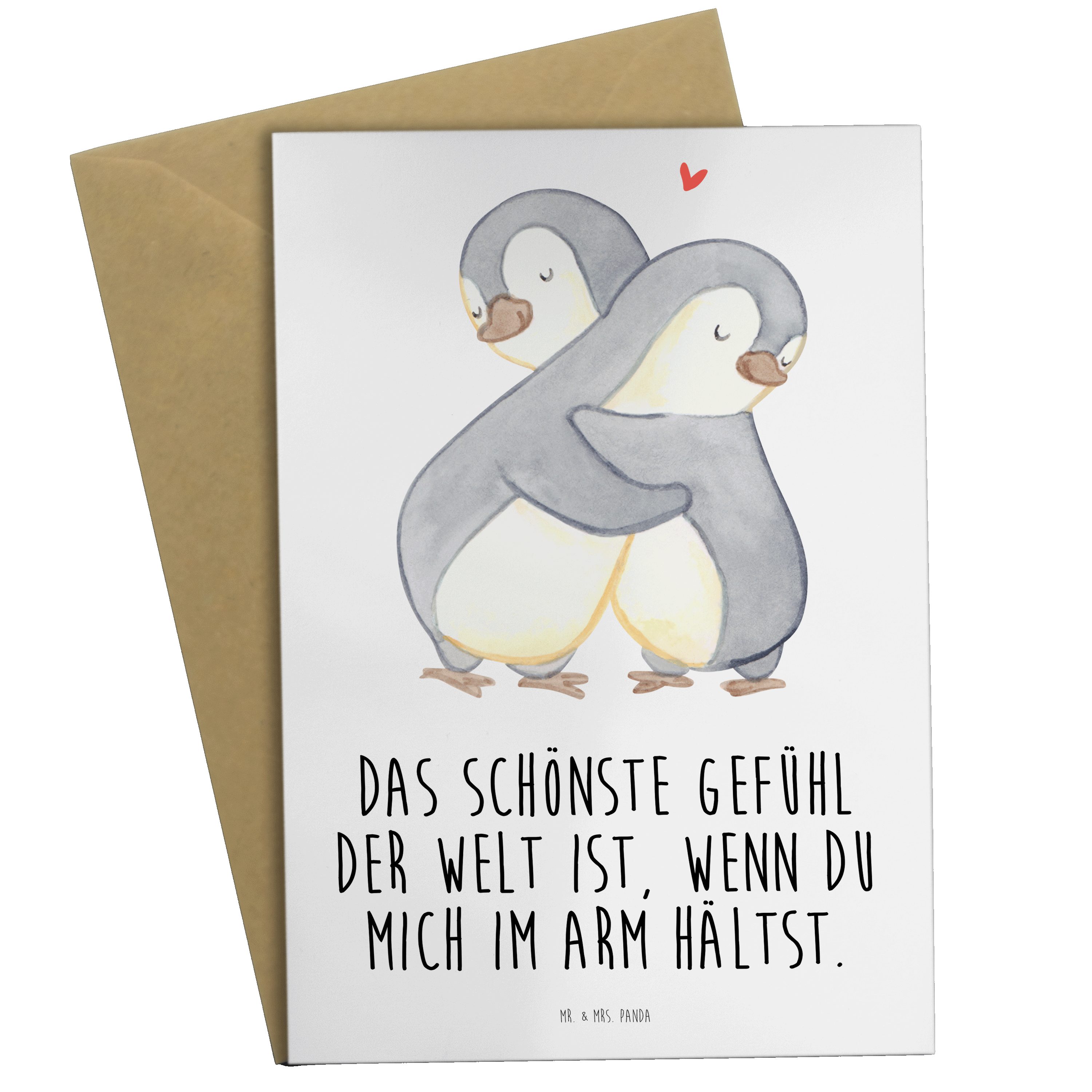 Mr. & Mrs. Panda Grußkarte Pinguine Kuscheln - Weiß - Geschenk, Klappkarte, Hochzeitstag, Liebe