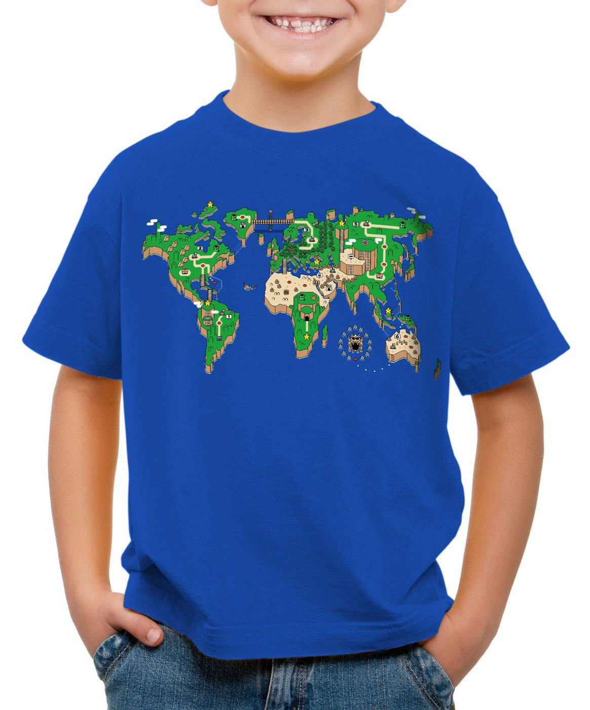 style3 Print-Shirt Kinder T-Shirt Mario Weltkarte super videospiel konsole snes n64