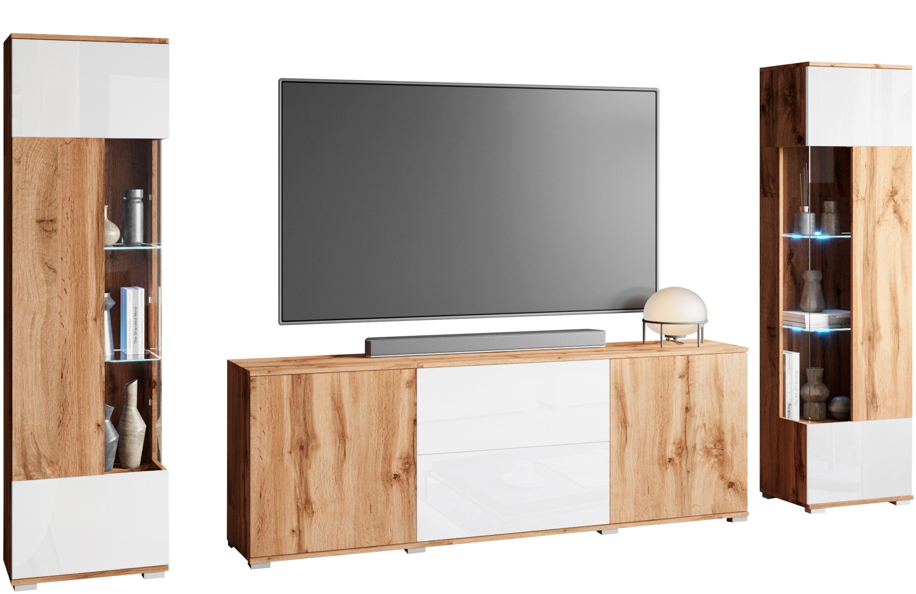 INOSIGN Wohnwand KENIA, (Komplett-Set, 3-St), Vitrinen mit Eckverglasung, h günstig online kaufen