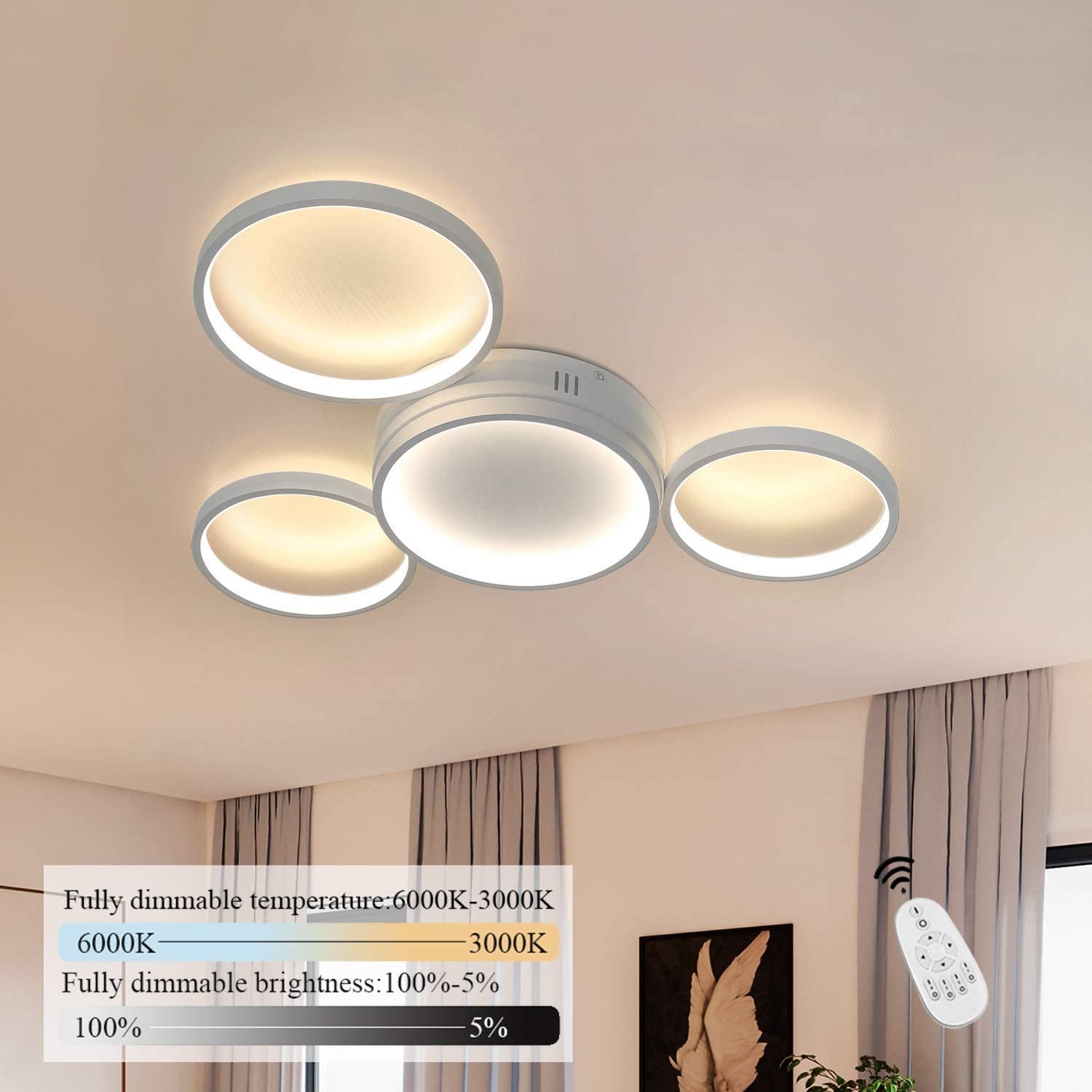 Nettlife LED Deckenleuchte 4 Flammig Ring weiß Fernbedienung Dimmbar, Dimmb günstig online kaufen