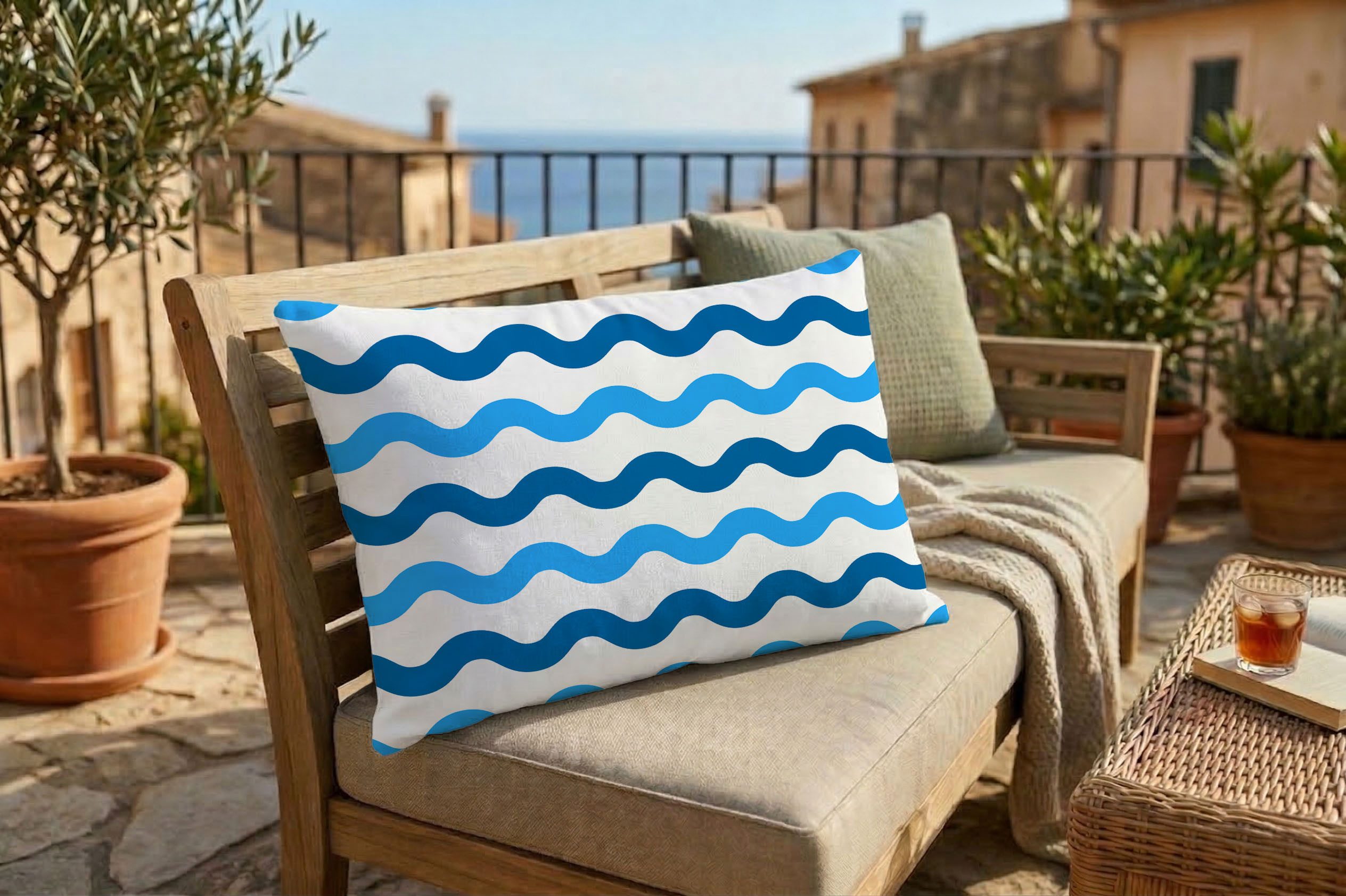 queence Dekokissen Wellen Meer, Premium Outdoor Kissenbezug; Format: 60x40 cm