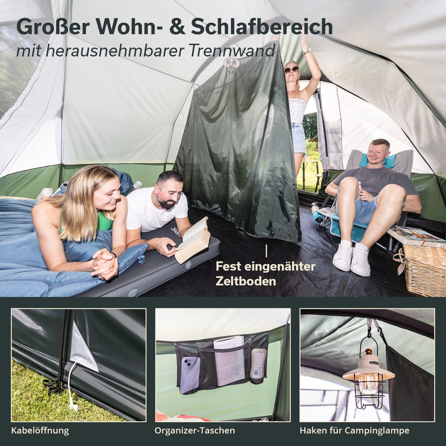 Skandika Tunnelzelt Indal 5, Personen: 5, mit Vordach, mit eingenähtem Zeltboden, 3000 mm Wassersäule