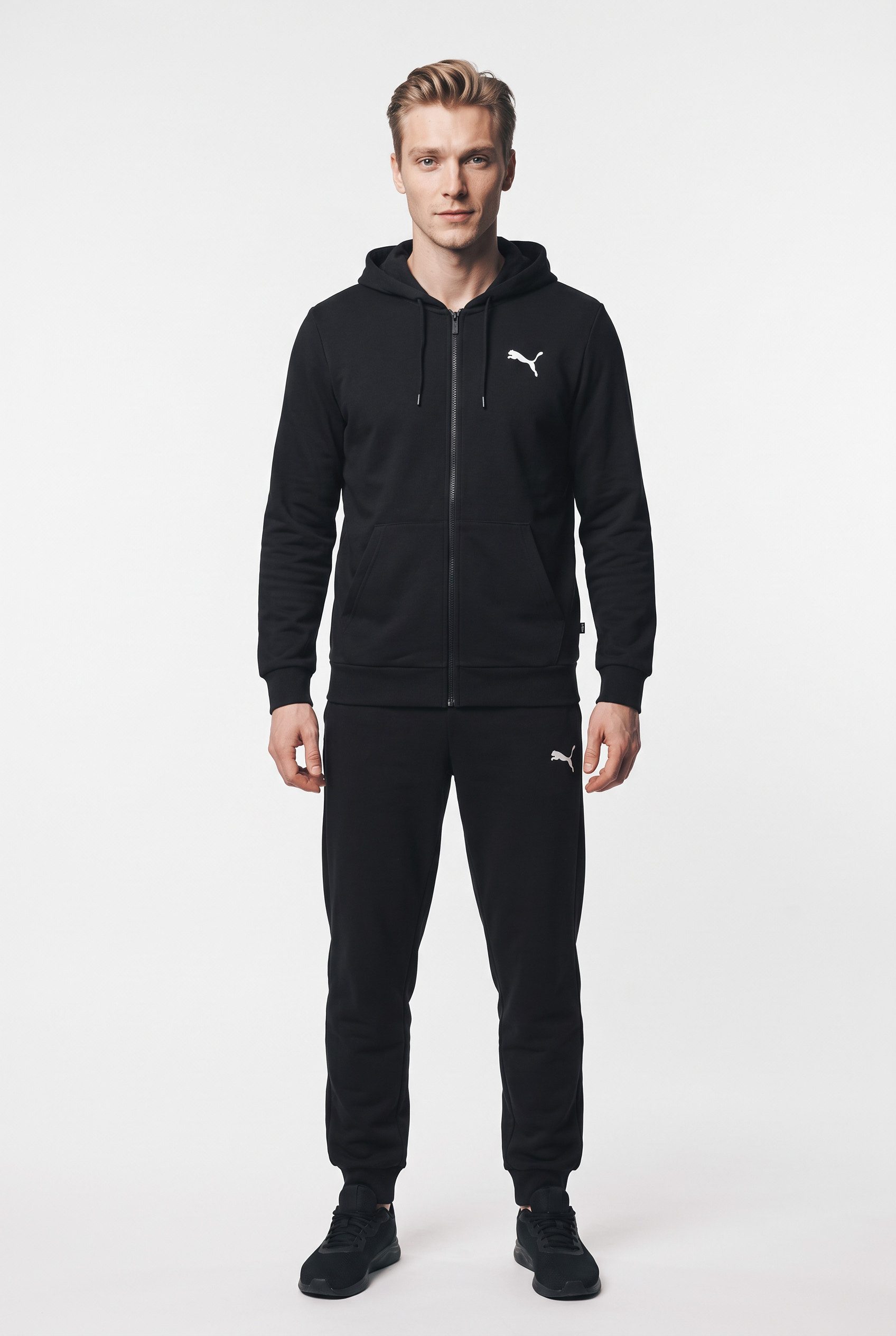 PUMA Trainingsanzug ESS ELEVATED SUIT FL (2-tlg), mit Kapuze und Stehkragen, aus Baumwolle