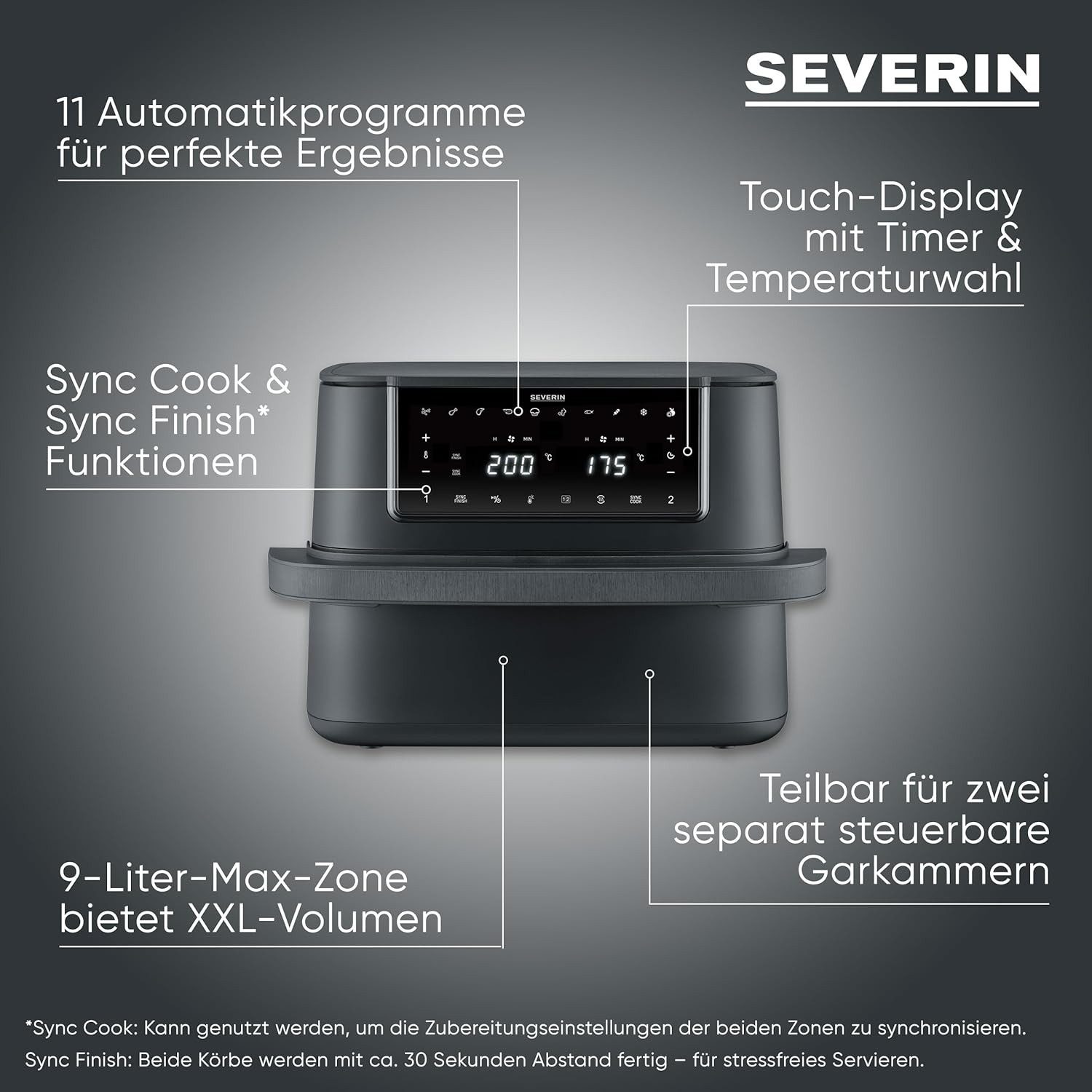 Severin Heißluftfritteuse FR 2490 9 l "Flex Max Dual", 2600 W