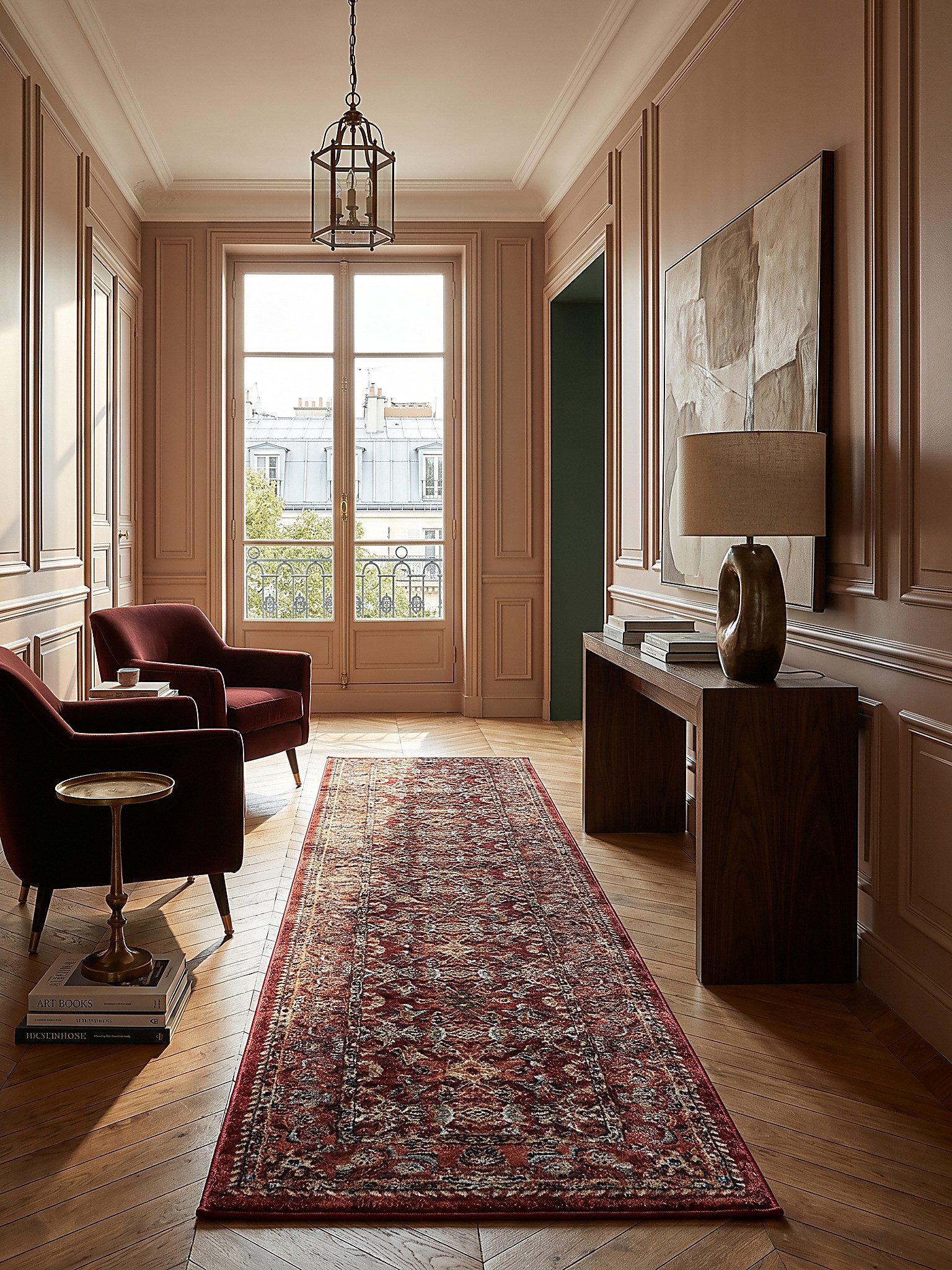 KADIMA DESIGN Teppich GLAZERT Schlafzimmerteppich 80x150 Rot Kurzflor Medaillon, Läufer, Höhe: 16 mm, 100% Polypropylen, 2400 g/m², 12 mm Kurzflor, FBH-geeignet, robust
