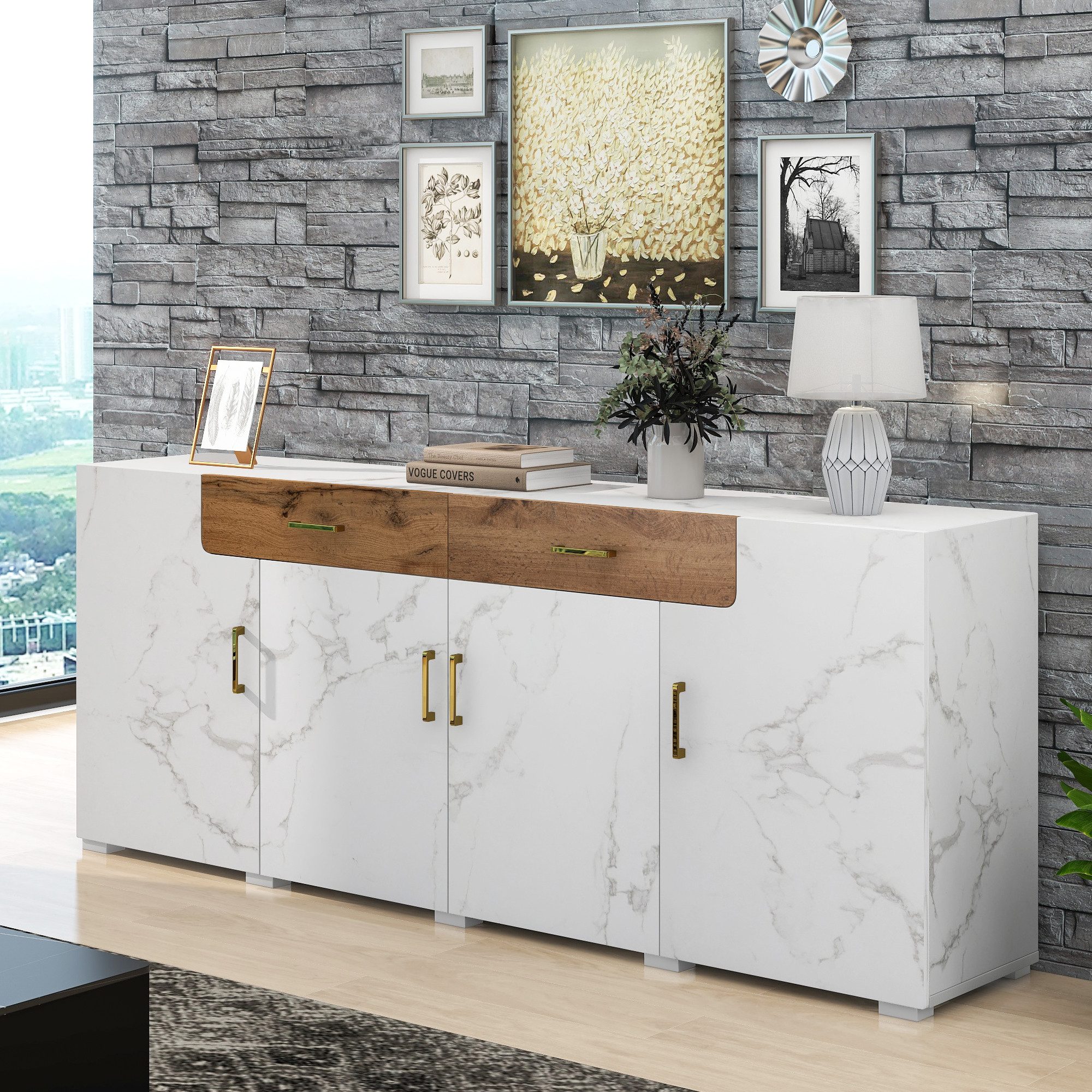 REDOM Sideboard Kommt mit 4 Türen und 2 Schubladen, viel Platz und leicht z günstig online kaufen