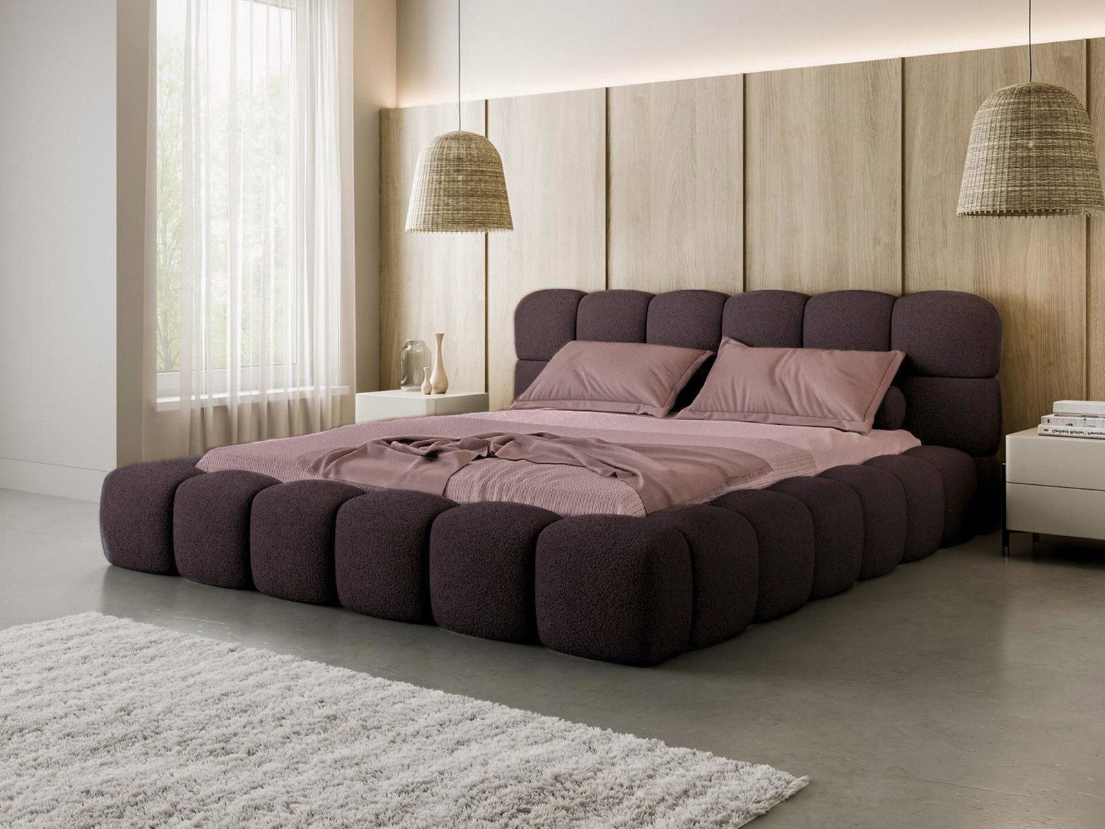 Compleo Polsterbett BUBBLE boucle Designerbett 140/160/180x200 BIZU, Wolkenbett, TOPSELLER Stauraumbett MADE IN EU