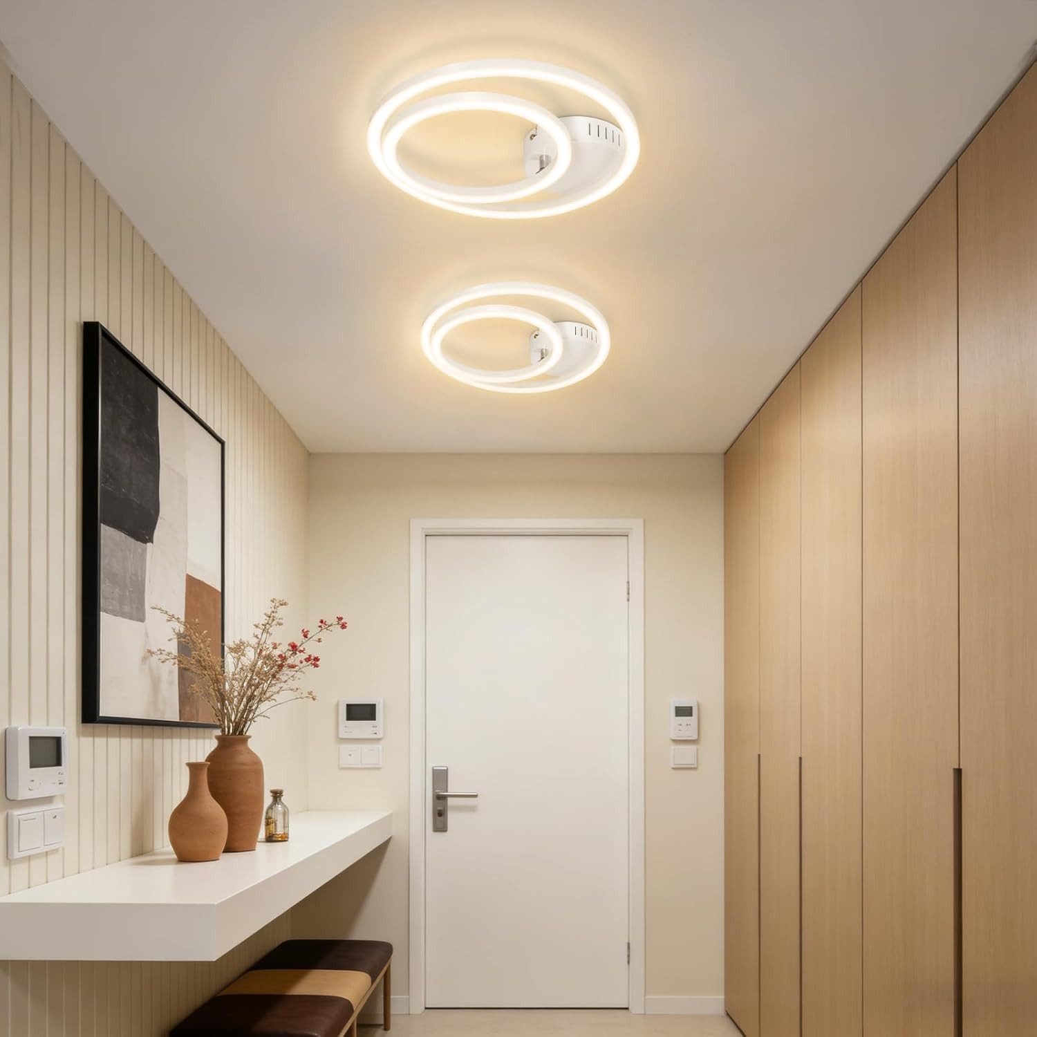 Nettlife LED Deckenleuchte Wohnzimmer 2 Ringe Schwarz/Weiß/Silber Modern 23W Deckenlampe 40.5CM, Nicht dimmbar, LED fest integriert, Warmweiß, für Wohnzimmer Schlafzimmer Flur Büro Balkon Küche