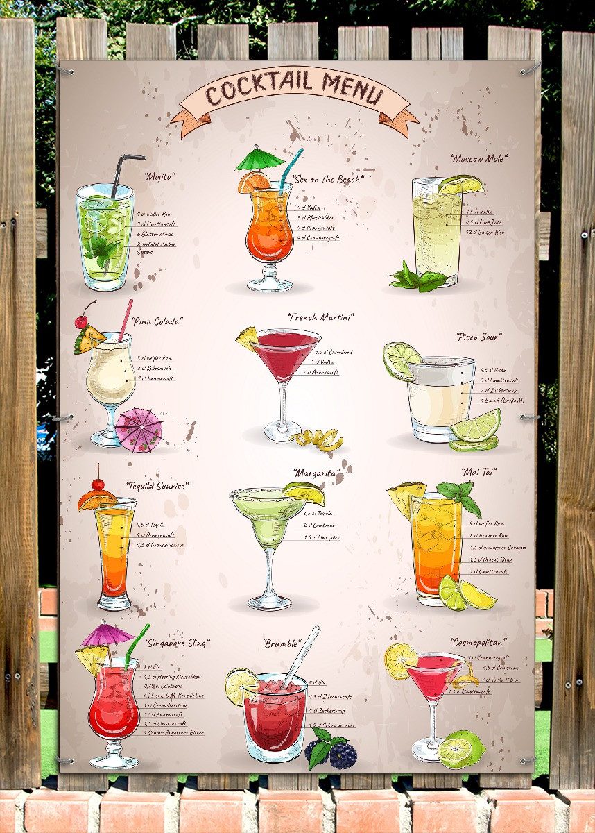 Wallario Sichtschutzzaunmatten Cocktail-Menü