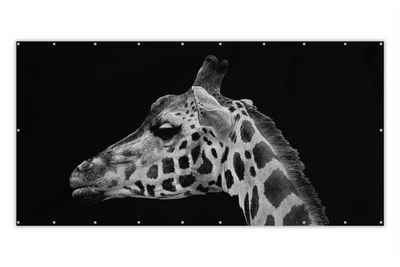 MuchoWow Balkonsichtschutz Tiere - Giraffe - Schwarz - Weiß (1-St) Balkonbespannung mit Metalösen, UV-beständig, Balkonbanner