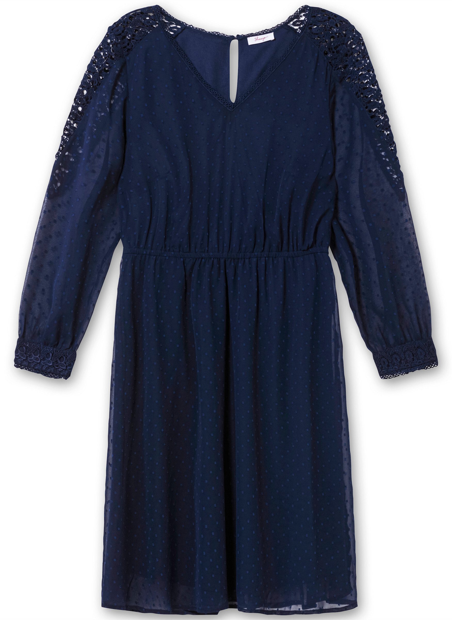 Sheego Etuikleid Cocktailkleid Langarm aus Dobby-Chiffon, mit Spitze am Ärmel