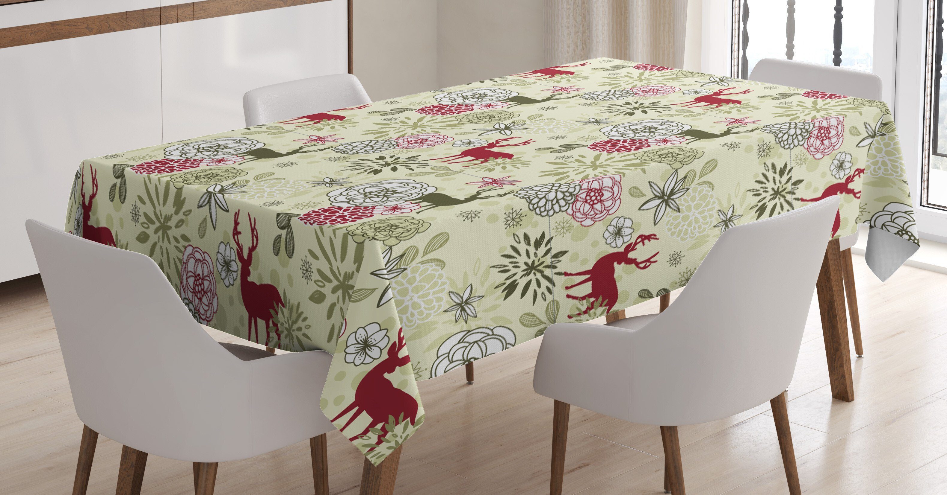 geeignet Klare Außen Abakuhaus Winter Tischdecke Bereich Blumen Deer Farbfest Farben, Für den Waschbar Weihnachten