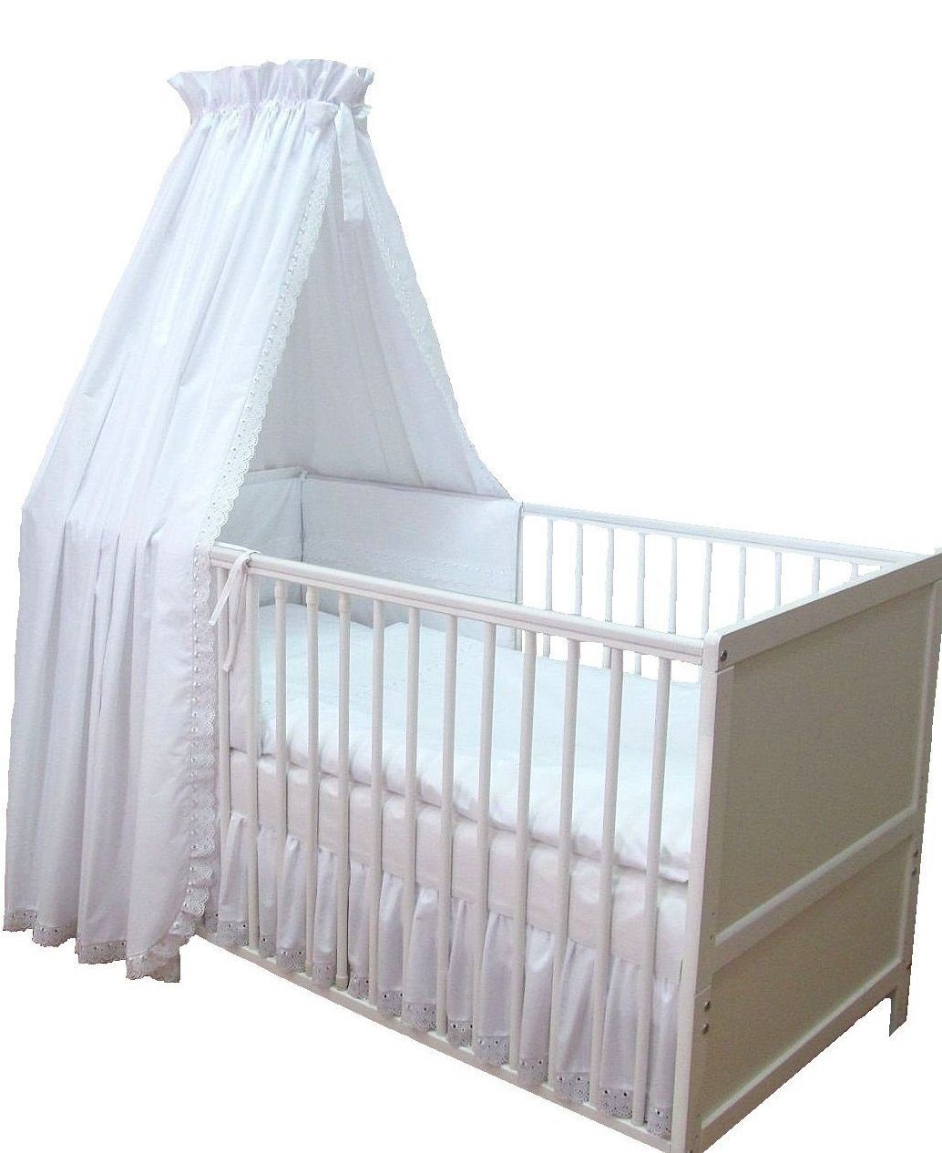 Betthusse Bettvolant Bettlaken für Babybett, Glatt, Einfarbig, Babymajawelt, Dekorativ, Reine Baumwolle, Made in EU romantic weiß