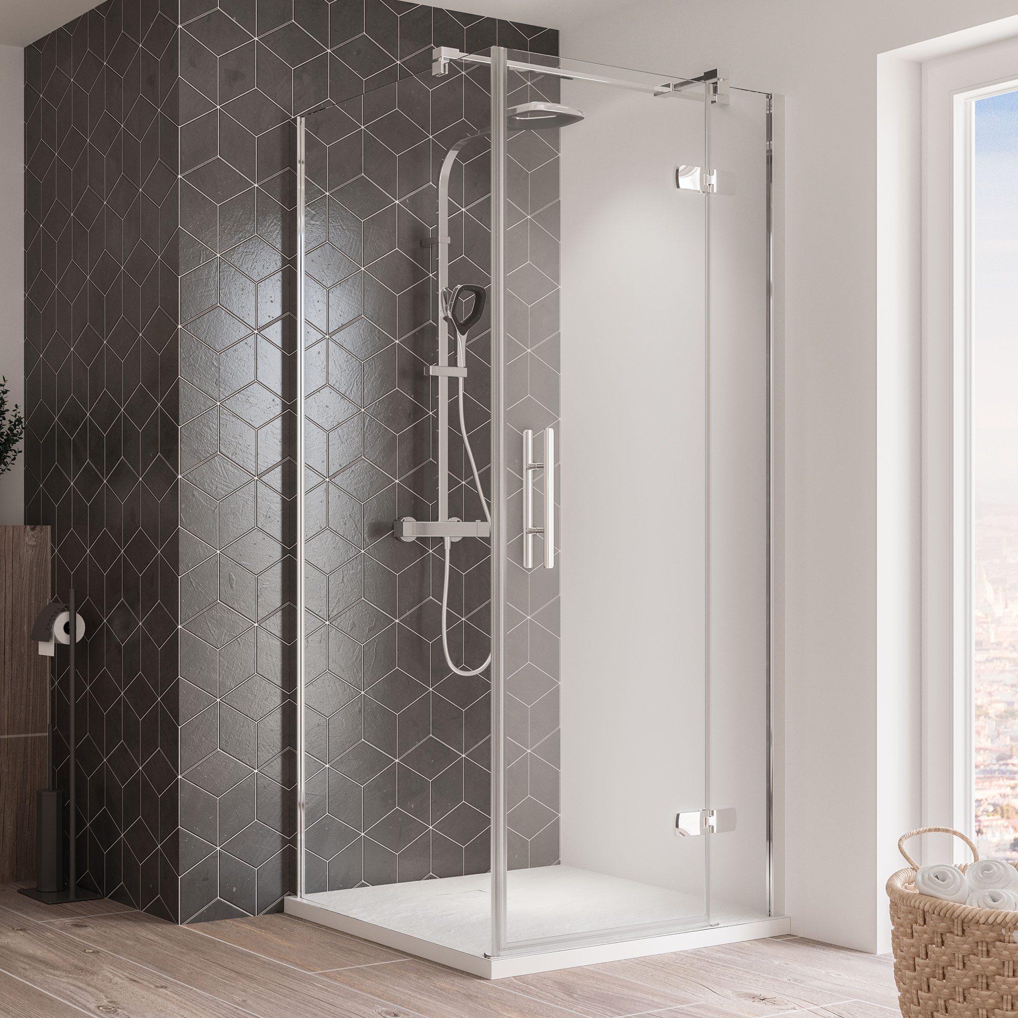 BREUER Dusch-Schiebetür Avanta Drehtür + Festteil (Anschlag rechts) für Seitenwand 900 mm