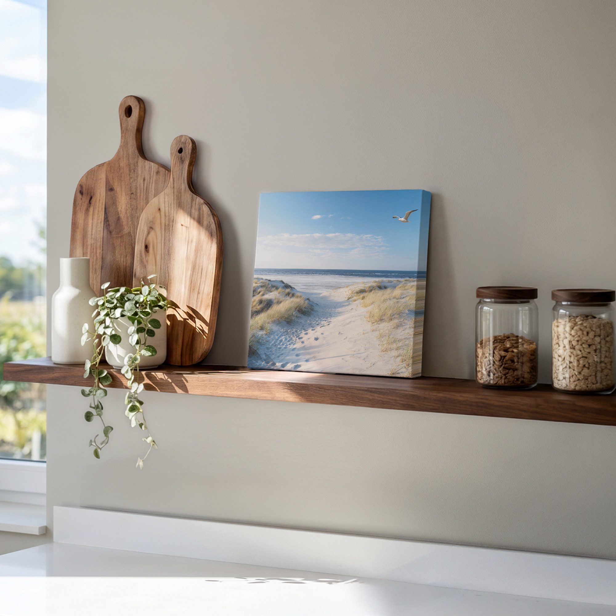 OneMillionCanvasses® Leinwandbild Düne - Möwe - Strand - Meer - Sonne, Fotodruck (1 St), Wandbild, Deko Schlafzimmer Wohnzimmer Flur 20x20 cm – Bild 5 von 5