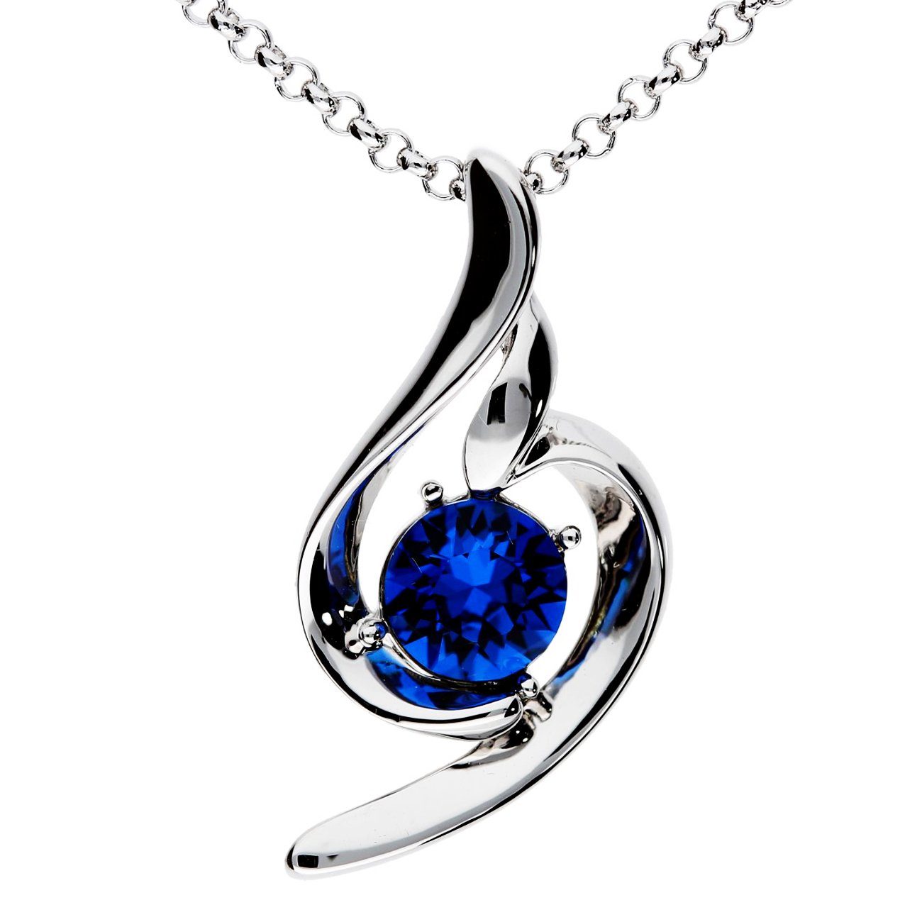 LÖB Kette mit Anhänger Damen Halskette Tropfen-Anhänger Oval Zirkonia Silber Saphir Blau, Dunkelblau Brautschmuck Braut Geschenke Frauen Geburtstag Muttertag