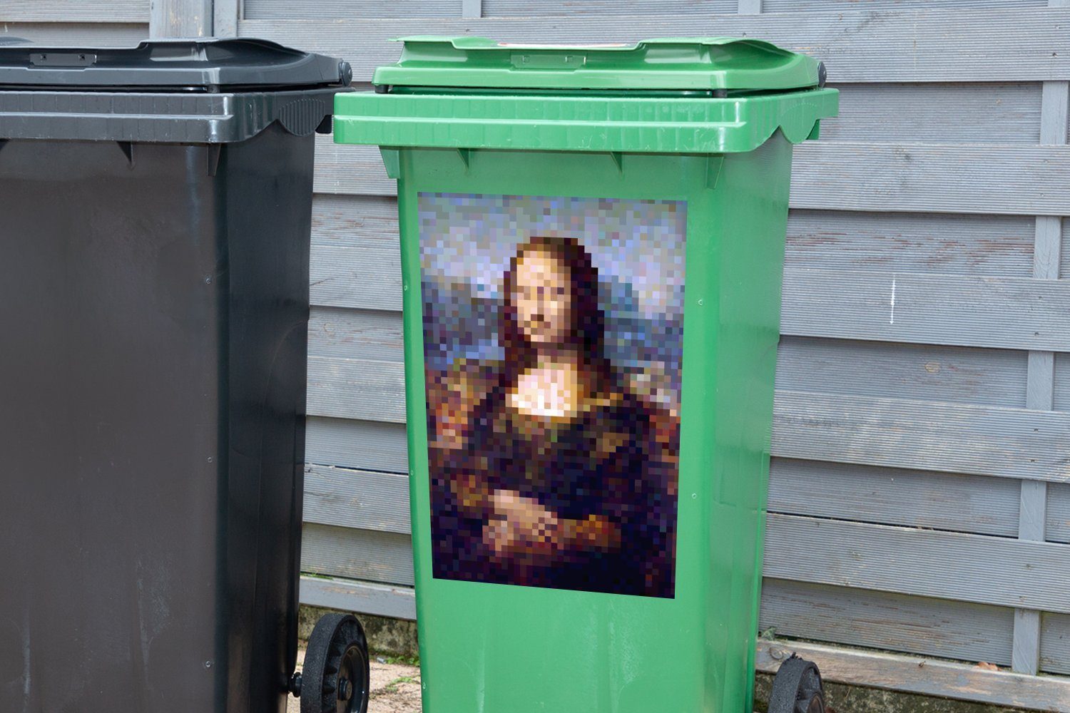 MuchoWow Abfalbehälter Leonardo Mona Mülleimer-aufkleber, Lisa (1 DaVinci - Sticker, St), Wandsticker - Container, Mülltonne, Pixel