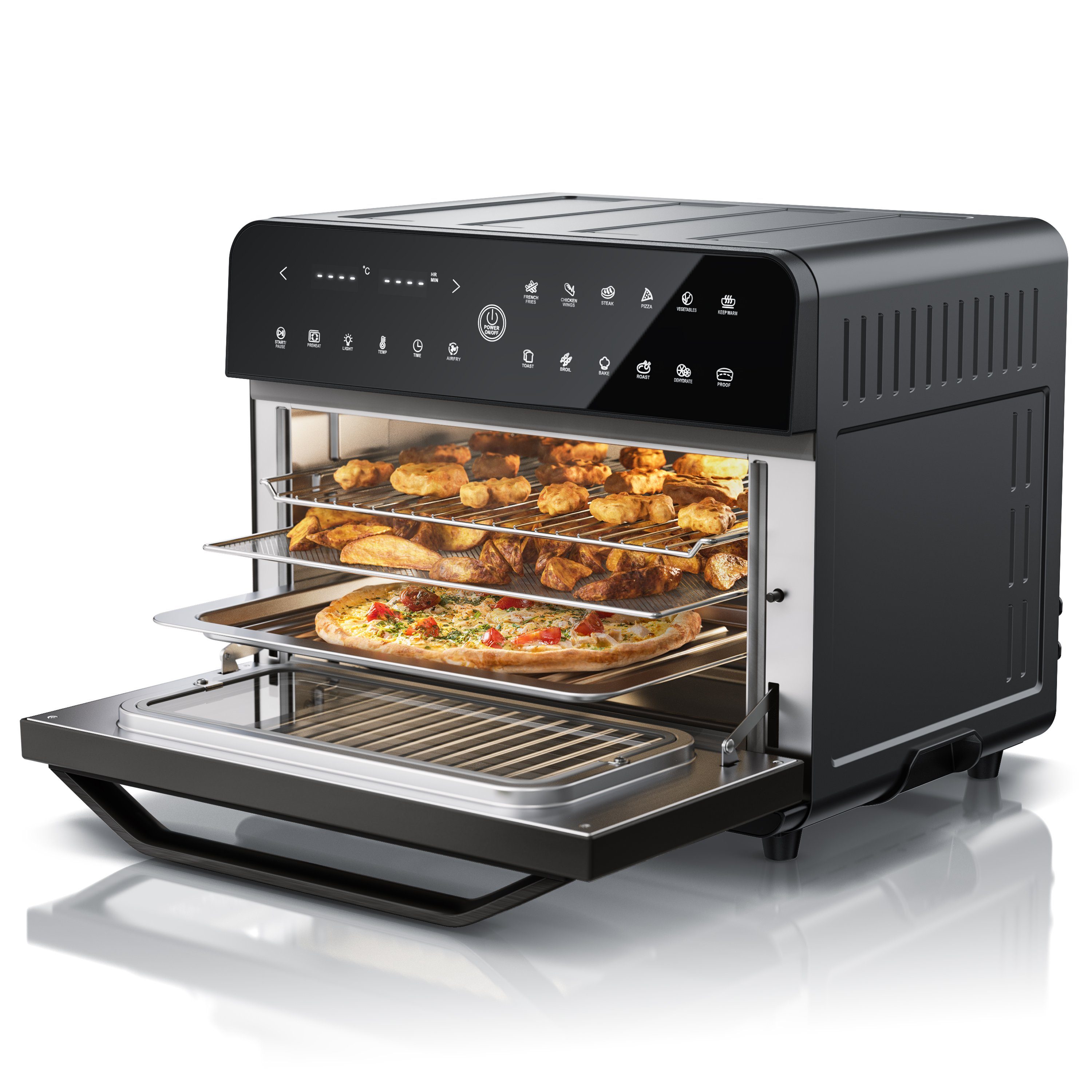 Arendo Minibackofen Heißluftfritteuse 25 L Edelstahl, Multifunktionsofen, Airfryer 1800 W, XXL Heißluftfritteuse 25L, Multifunktionsofen mit Zubehör
