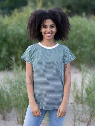 FUXBAU T-Shirt Frauen Streifenshirt - creme grün, bordeaux, blau oder senf, GOTS