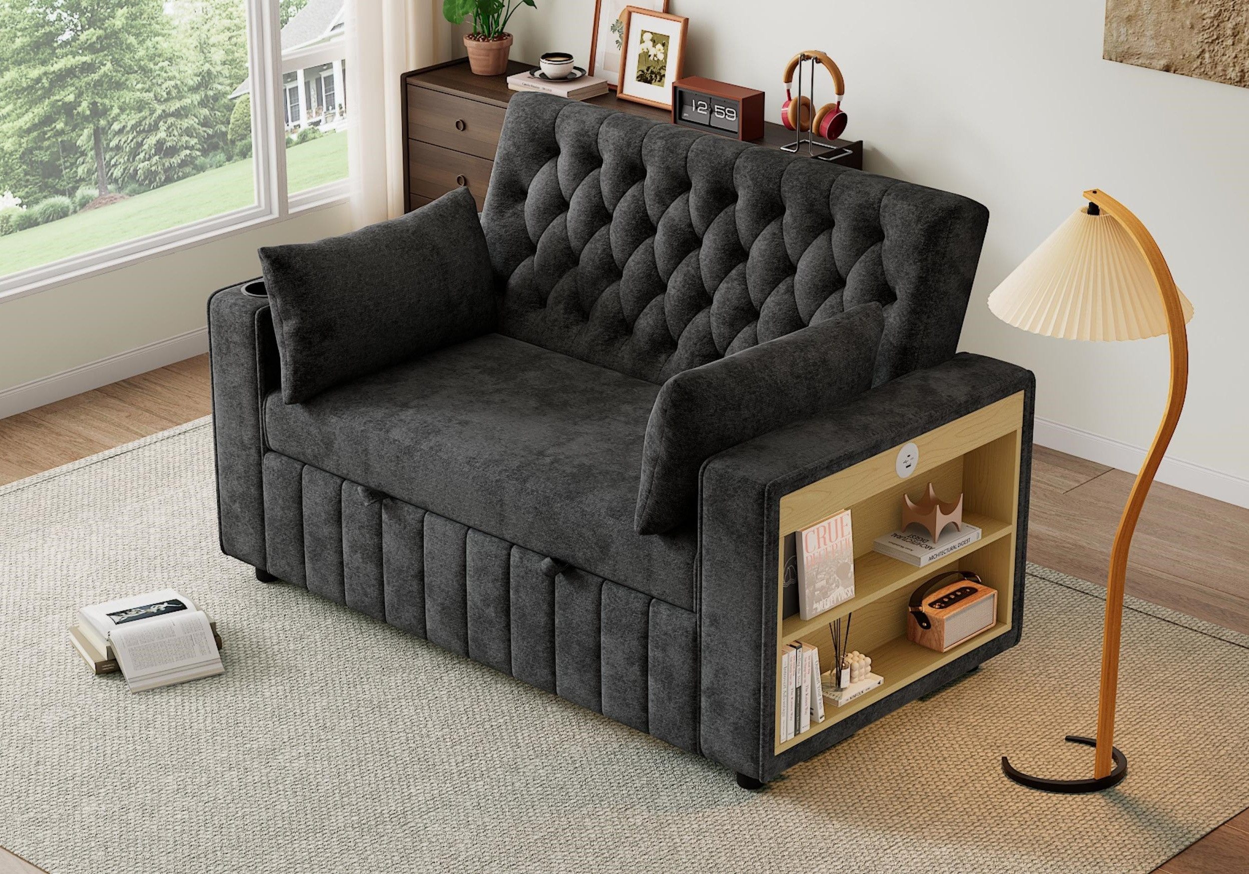 autolock Schlafsofa Multifunktionales Schlafsofa Klappsofa mit Stauraum & Schlaffunktion, Doppelsofa Couch für Wohnzimmer, Schlafzimmer und Gästezimmer