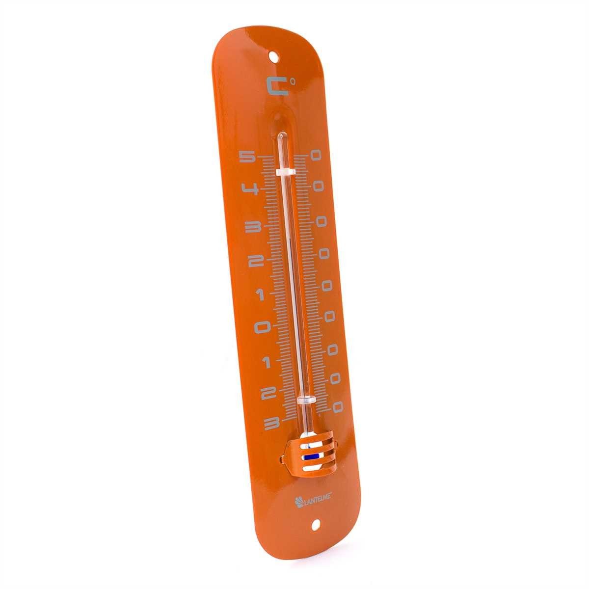 Lantelme Gartenthermometer Metall Retro Look Auswahl 6 Farben Thermometer für Garten Außen Innen, Temperaturanzeige -30 bis 50°C, 19cm Lang, Auswahl aus Farben gelb, grün, lila, pink, orange, rot