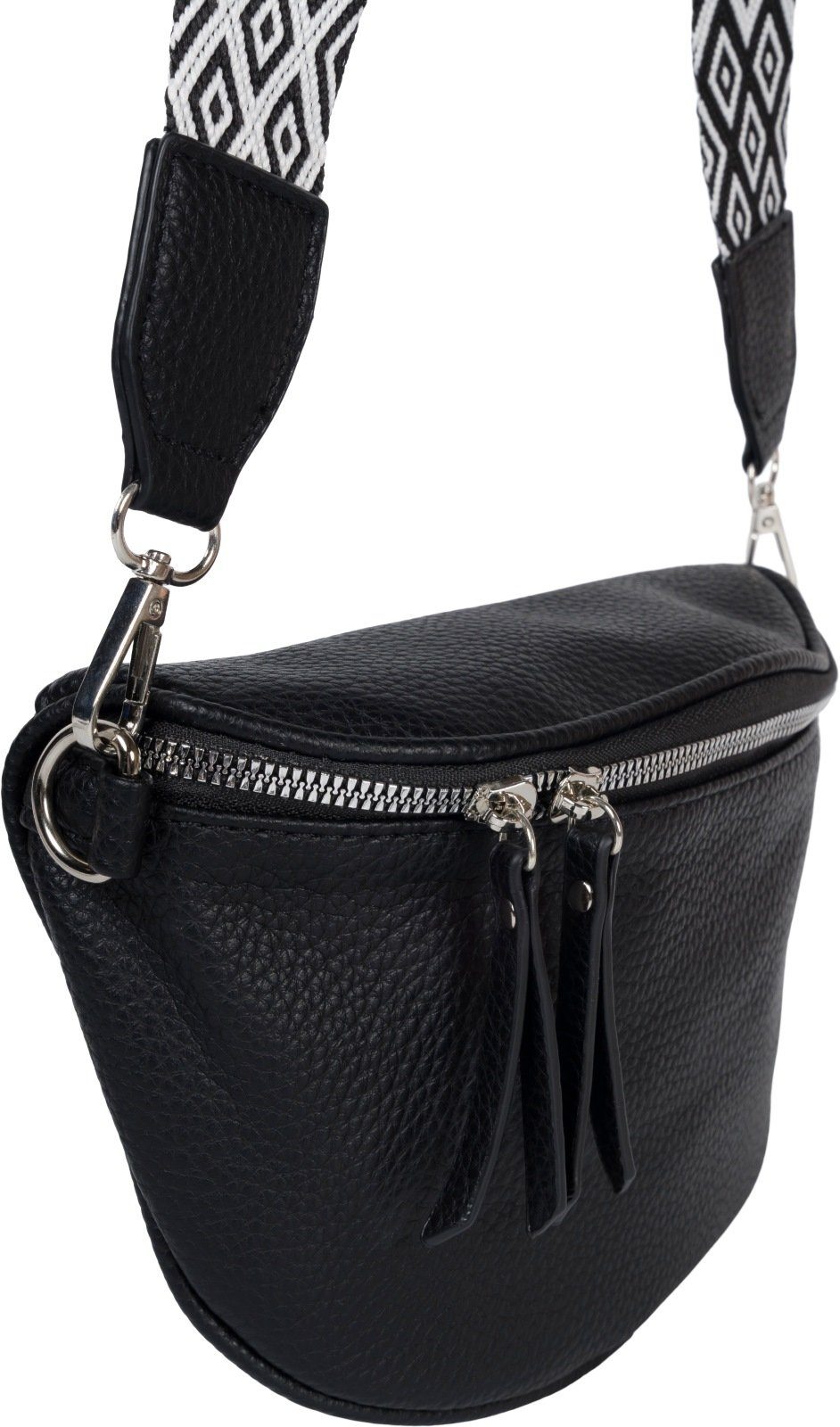 (1-tlg), Bag Raute Crossbody Zick-Zack styleBREAKER Umhängetasche Schwarz Halbmond