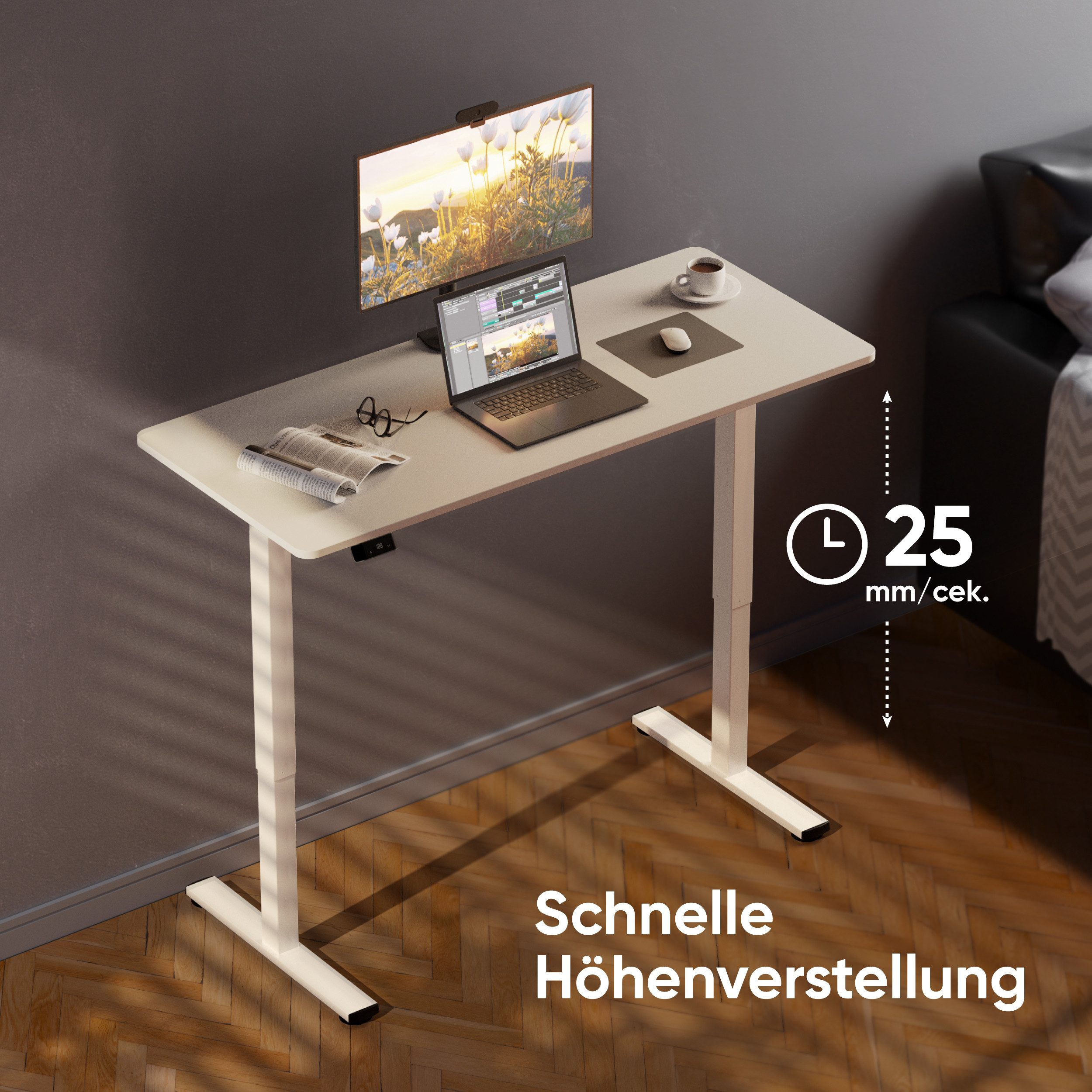 ONKRON Schreibtisch Höhenverstellbarer Schreibtisch mit Platte 140x60,60 kg WDT221E-W, höhenverstellbar, elektrisch, verstellbar