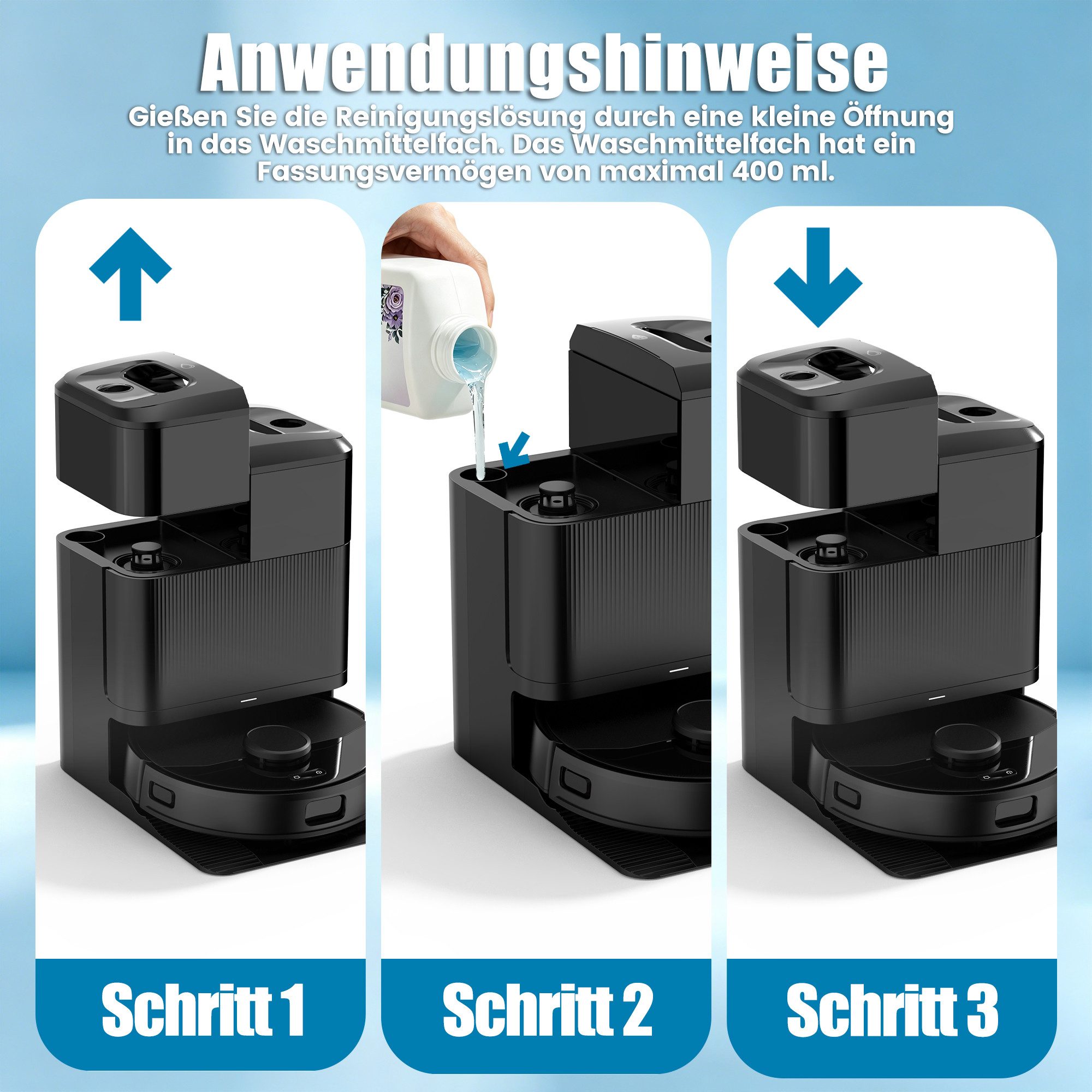 AIRROBO Nass-Trocken-Saugroboter 400ml Bodenreinigungsflüssigkeit Geeignet für M2