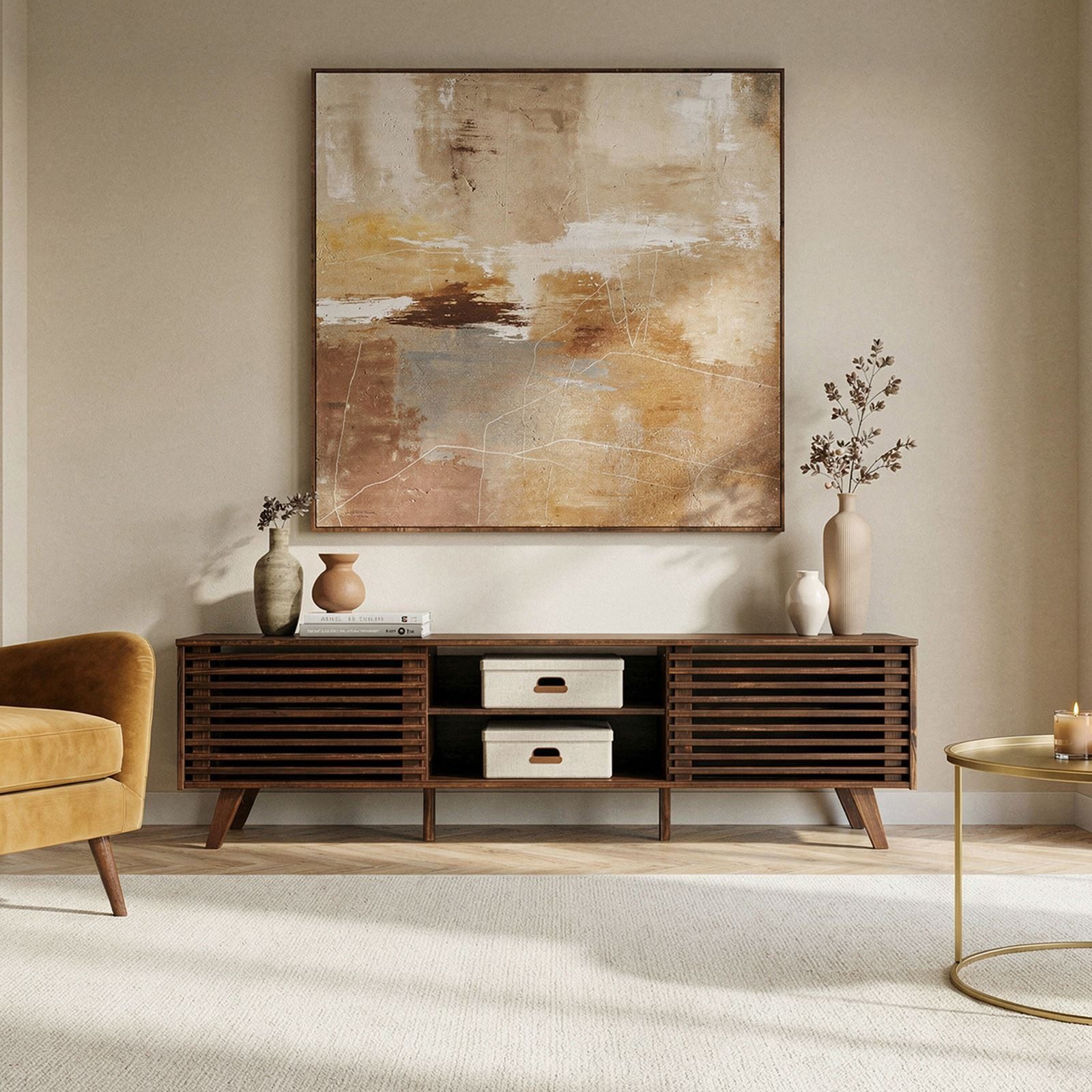 IDIMEX Lowboard RIAN, Modernes TV Möbel mit Schiebetüren Massivholz Nussbaum Finish