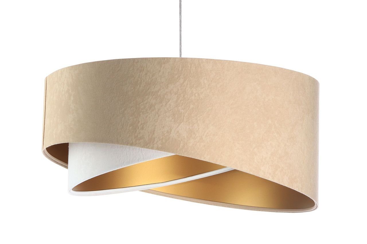 Licht-Erlebnisse Pendelleuchte MARLON, ohne Leuchtmittel, Wohnzimmer in Weiß Beige Gold E27 D: 50 cm Stoff Metall Modern