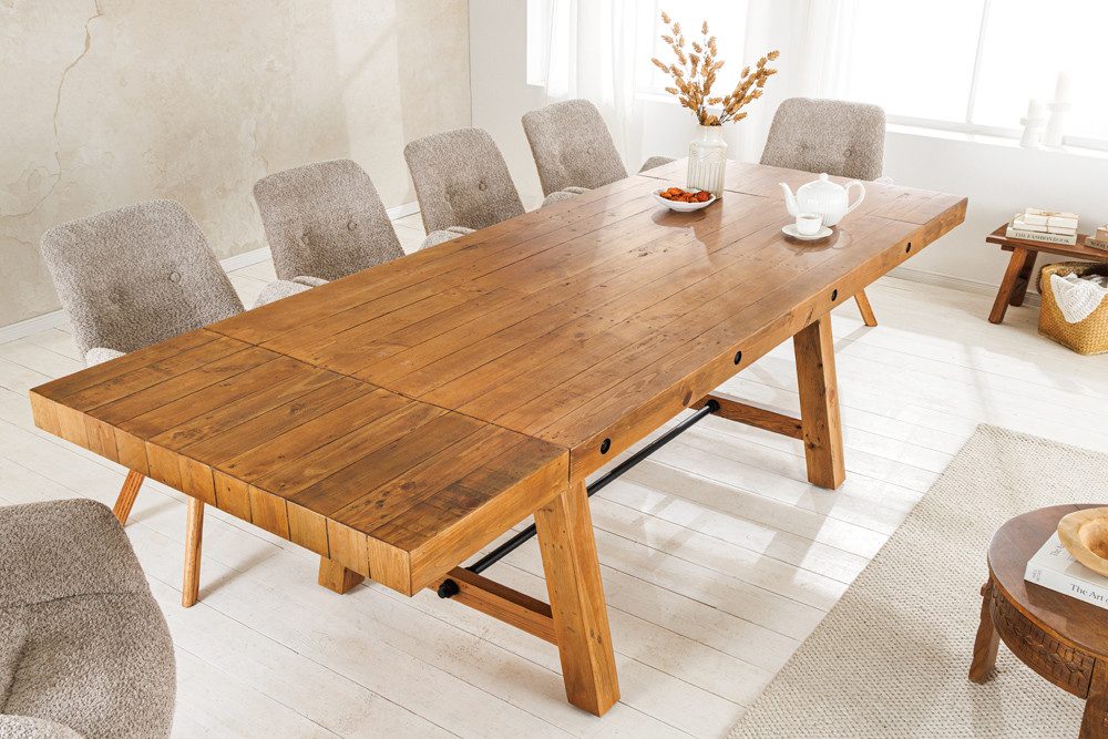riess-ambiente Esstisch FINCA 165-240cm vintage braun - recyceltes Pinienholz, 2 Ansteckplatte (Einzelartikel, 1-St), Industrial Design mit Querstrebe – ideal f – Bild 4 von 5