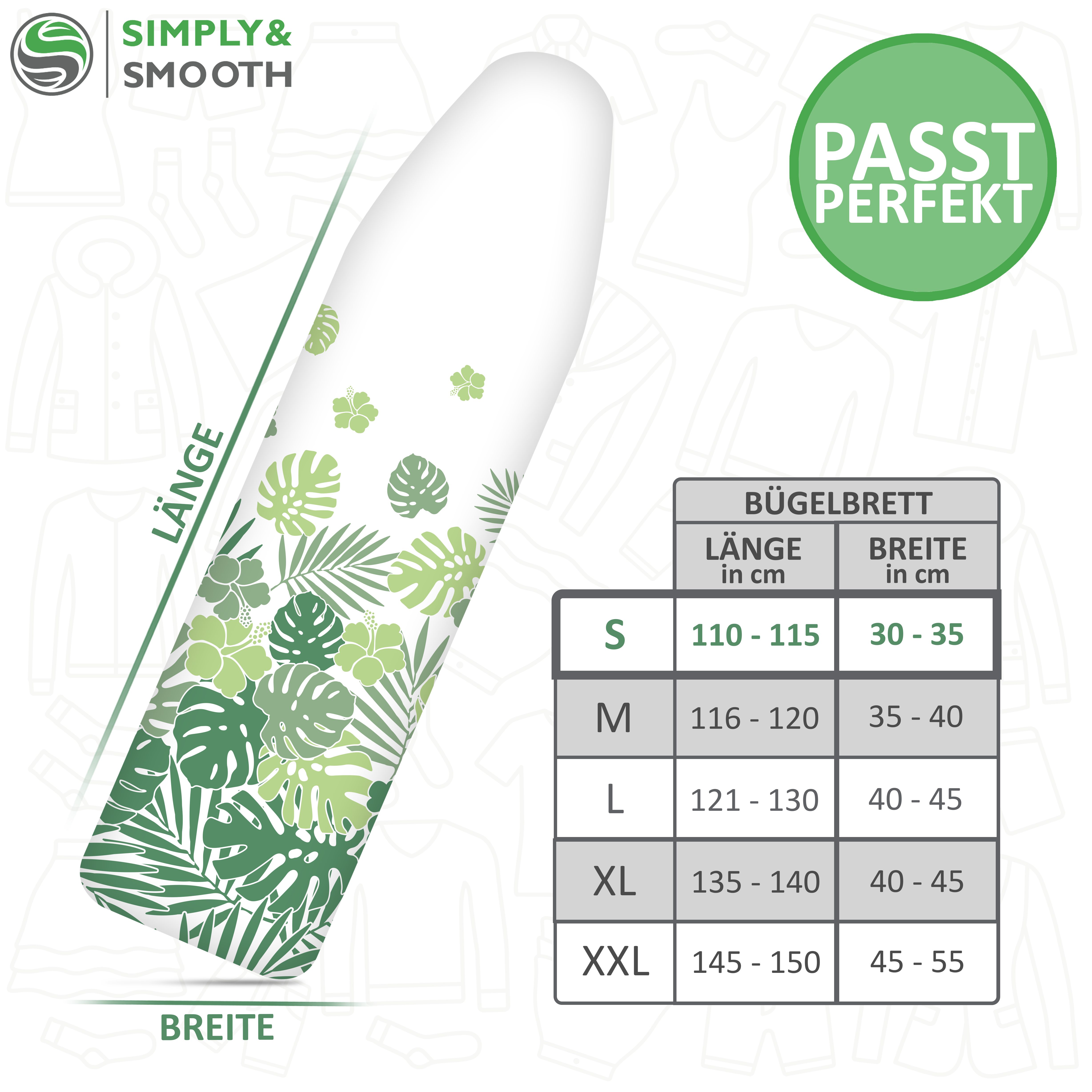 Gummizug, Varianten und bis Turbozone, 6 Kordeldreher, SimplySmooth 130x45cm, Spannern, Bügelbretter Grün in Bügelbrettbezug Schutztuch Zubehör alle -, Park- mit für