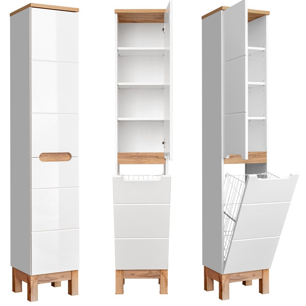 Lomadox Hochschrank SOLNA-56 mit Wäschekorb Hochglanz günstig online kaufen