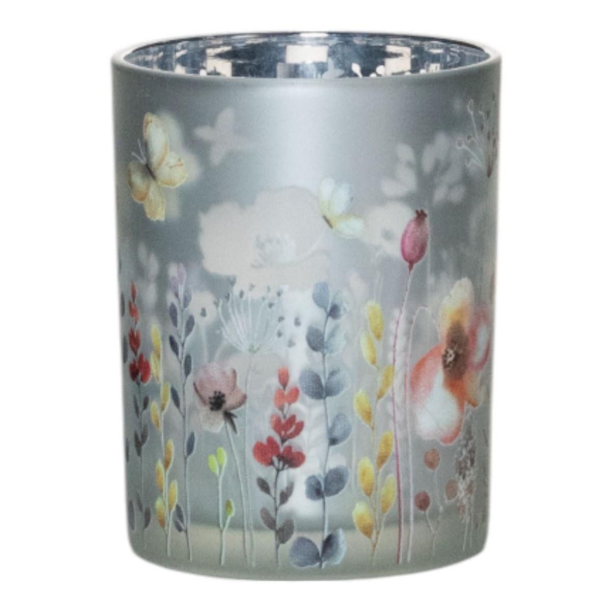 INNA-Glas Kerzenhalter Teelichthalter ALLISTER, bunt-matt-silber-glänzend, 18cm, Ø12cm