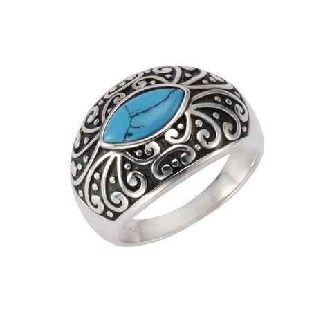 Zeeme Fingerring 925/- Sterling Silber oxidiert Türkis