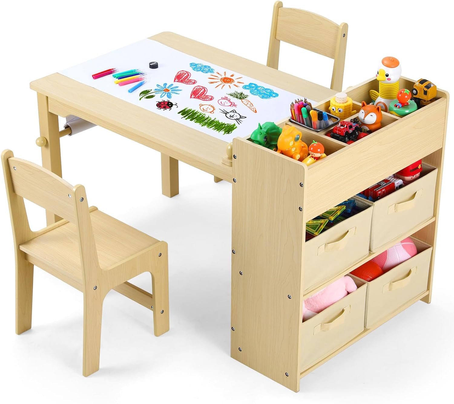 TLGREEN Kindertisch Zeichentisch mit 2 Stühlen günstig online kaufen